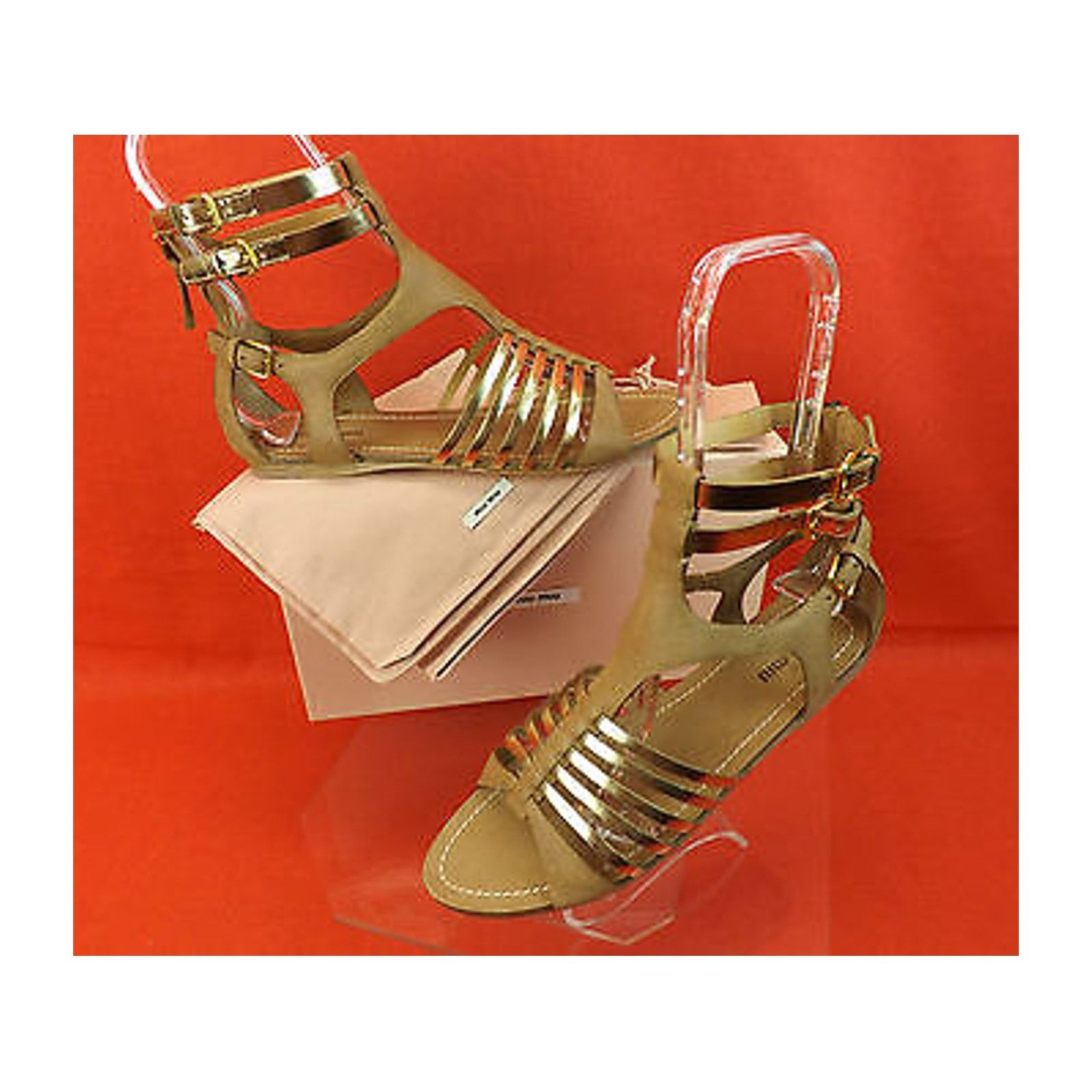 Miu Miu CAMEL GOLD LEATHER BACK ZIP GLADIATOR FLATS SANDALS 35.5 Size US 5.5 / IT 35.5 - 2 Thumbnail