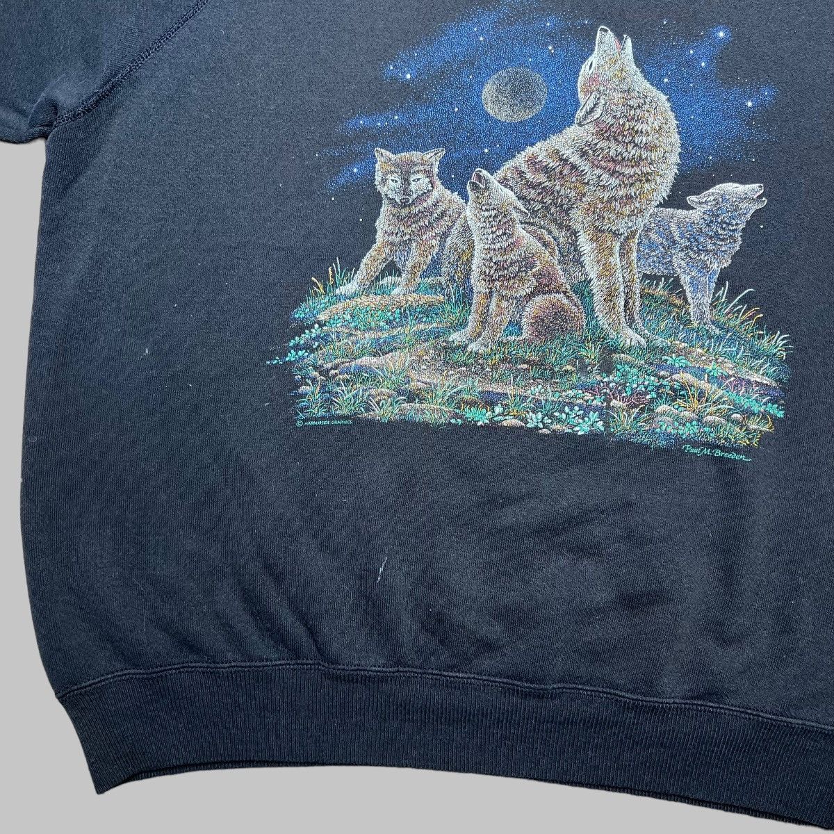 Vintage 80s Wolf Pack Howling Under Moon Nature Pullover Sweatshirt Size US XL / EU 56 / 4 - 6 Thumbnail