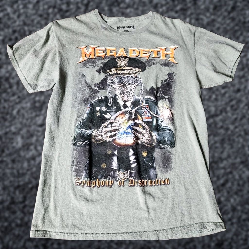 Vintage Megadeth Symphony of Destruction Graphic T Shirt Band Tee Adult M Green Slim Fit Short Sleeve Crew Neck Unisex Mens Womens US Size M Size US M / EU 48-50 / 2 - 1 Thumbnail