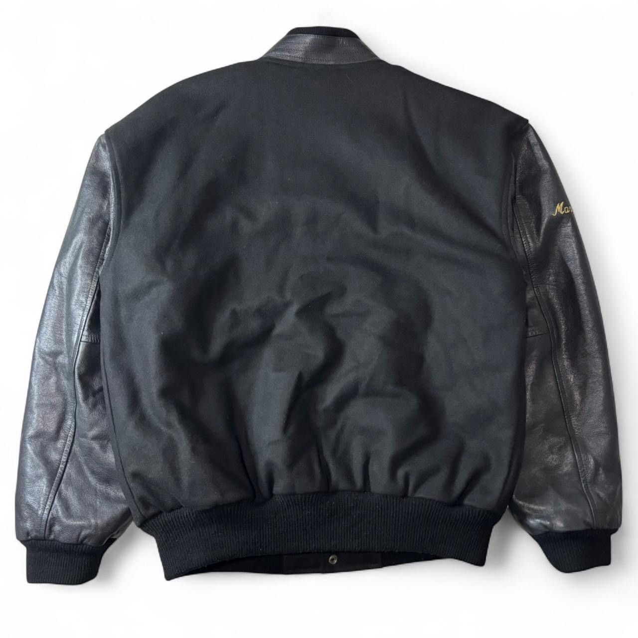 Vintage Vintage Black Leather Wool Blend Bomber Jacket - S Size US S / EU 44-46 / 1 - 8 Thumbnail