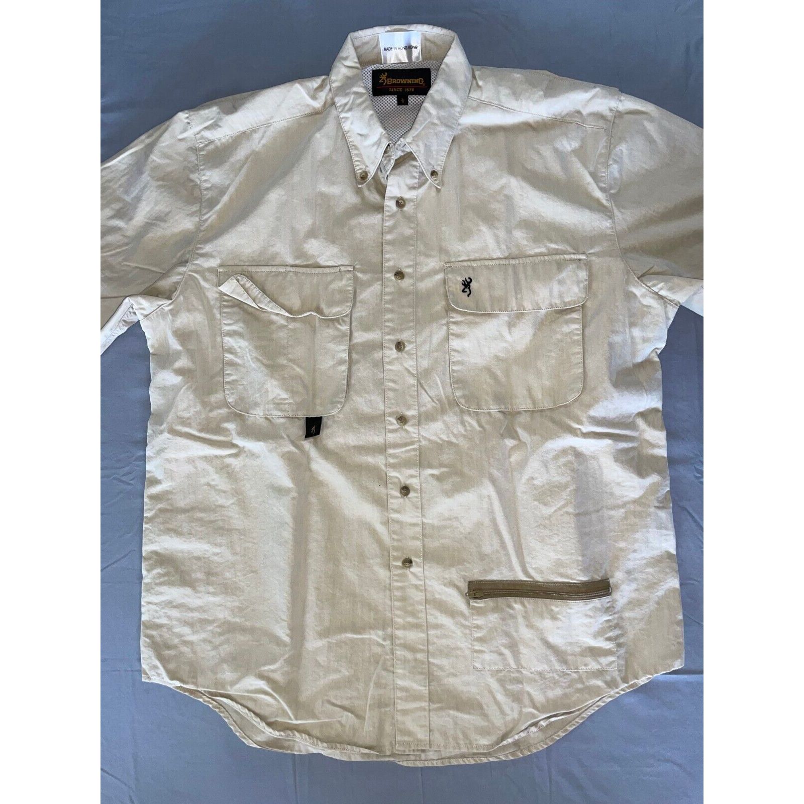 Browning Short Sleeve Vented Fishing, Hunting Shirt w/ Zip Pocket. Men's L,  GUC!