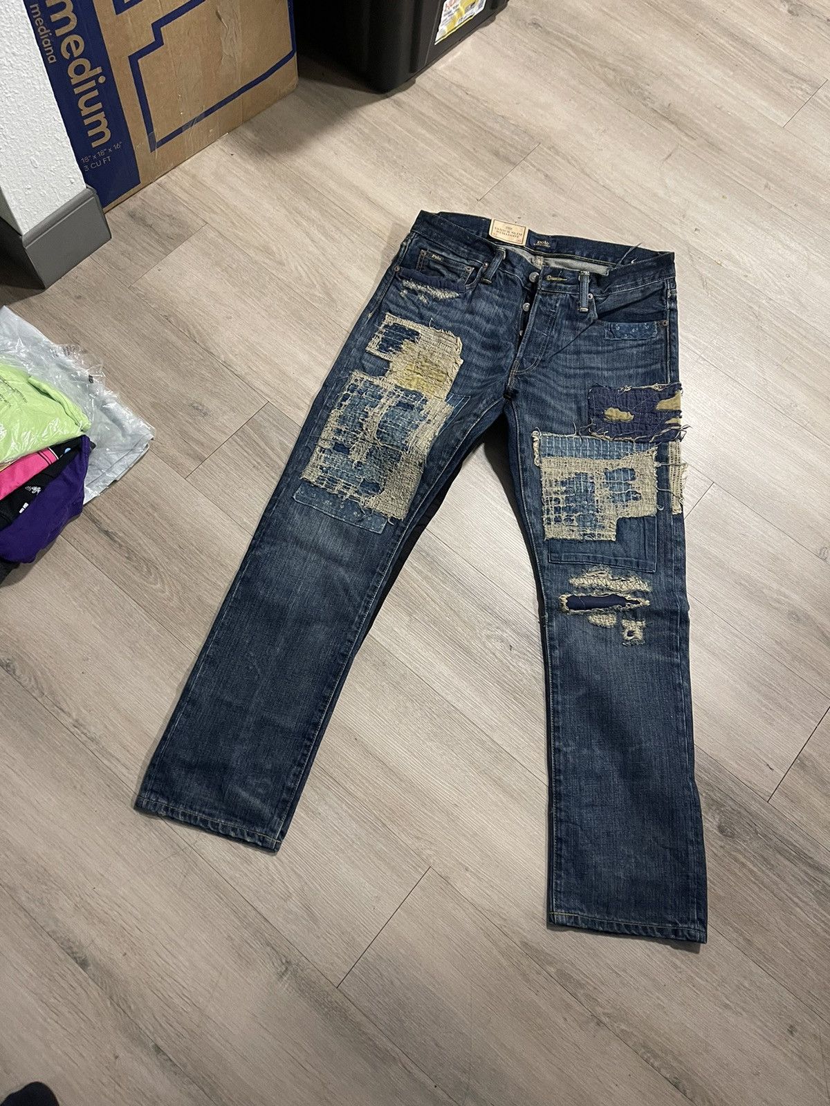 image of Polo Ralph Laurent Varick Slim Rope Dyed Boro Method in Blue, Men's (Size 32)