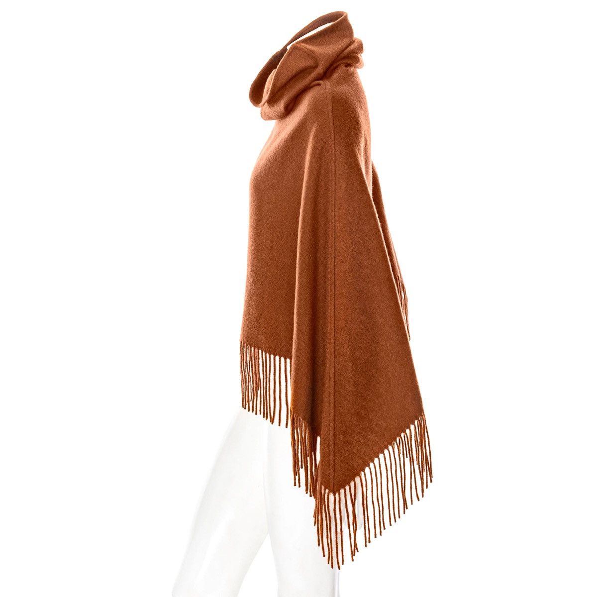 Hermes Hermès Brown Cashmere Fringed Cowl-Neck Poncho Size ONE SIZE - 3 Thumbnail