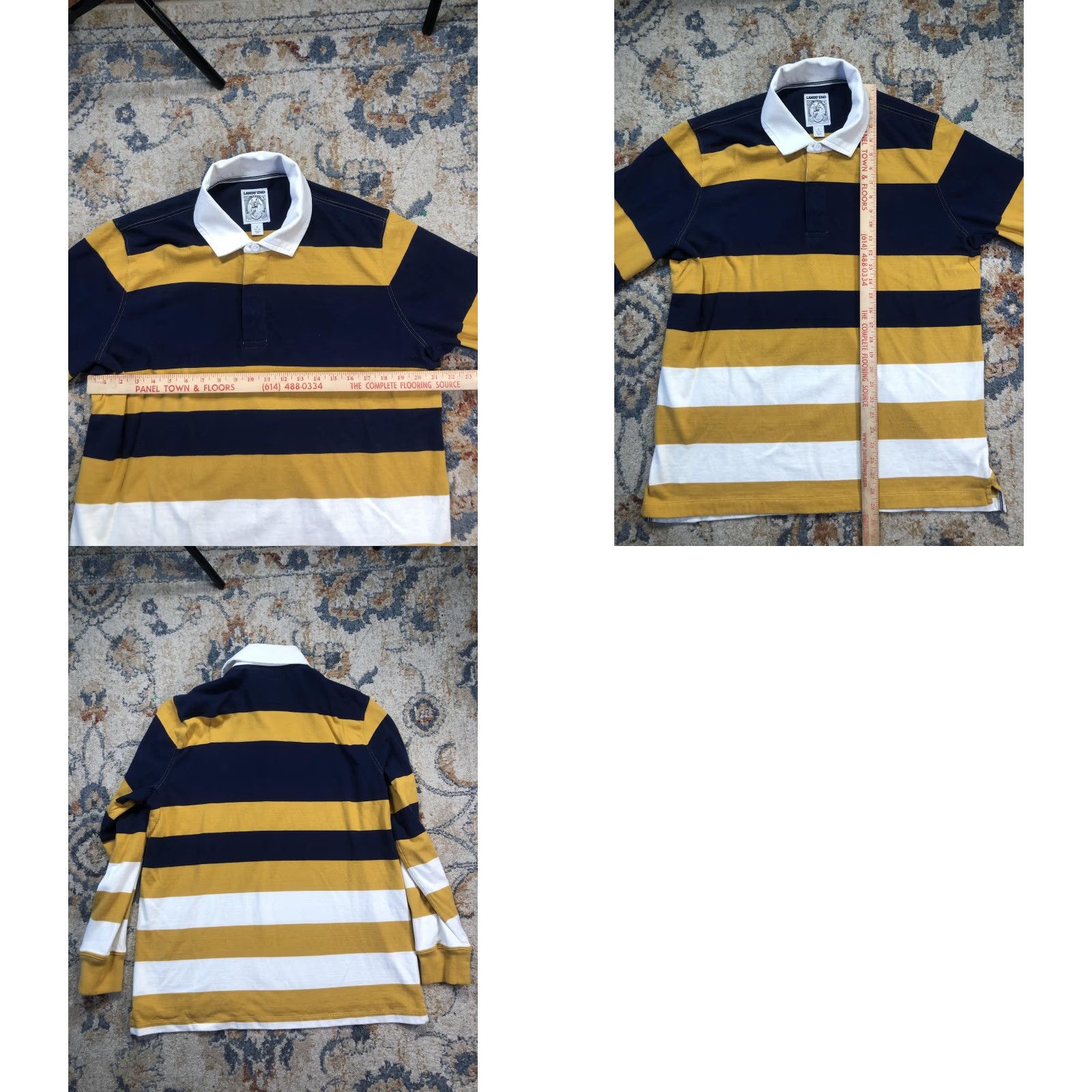 Lands' End Lands' End Polo Shirt Mens L Multicolor Striped Rugby Long Sleeve Yellow Navy White Pattern Button Collar Casual Size US L / EU 52-54 / 3 - 8 Thumbnail