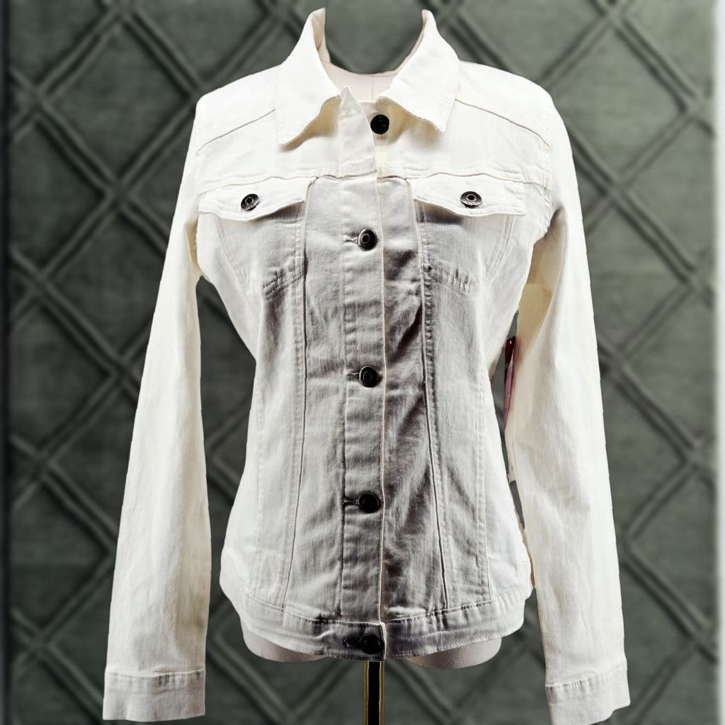 Wrangler Wrangler Jacket Womens M White Denim Cotton Blend Slim Collared Button Size M / US 6-8 / IT 42-44 - 1 Thumbnail