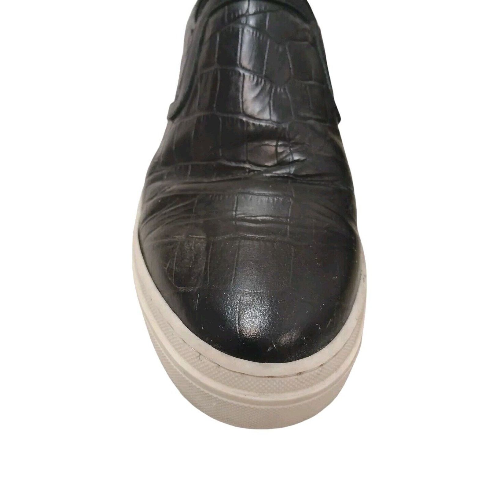 Anine Bing ANINE BING Leather LOAFERS Sz 38 Black CROC Embossed SLIPON Size US 7.5 / IT 37.5 - 4 Thumbnail