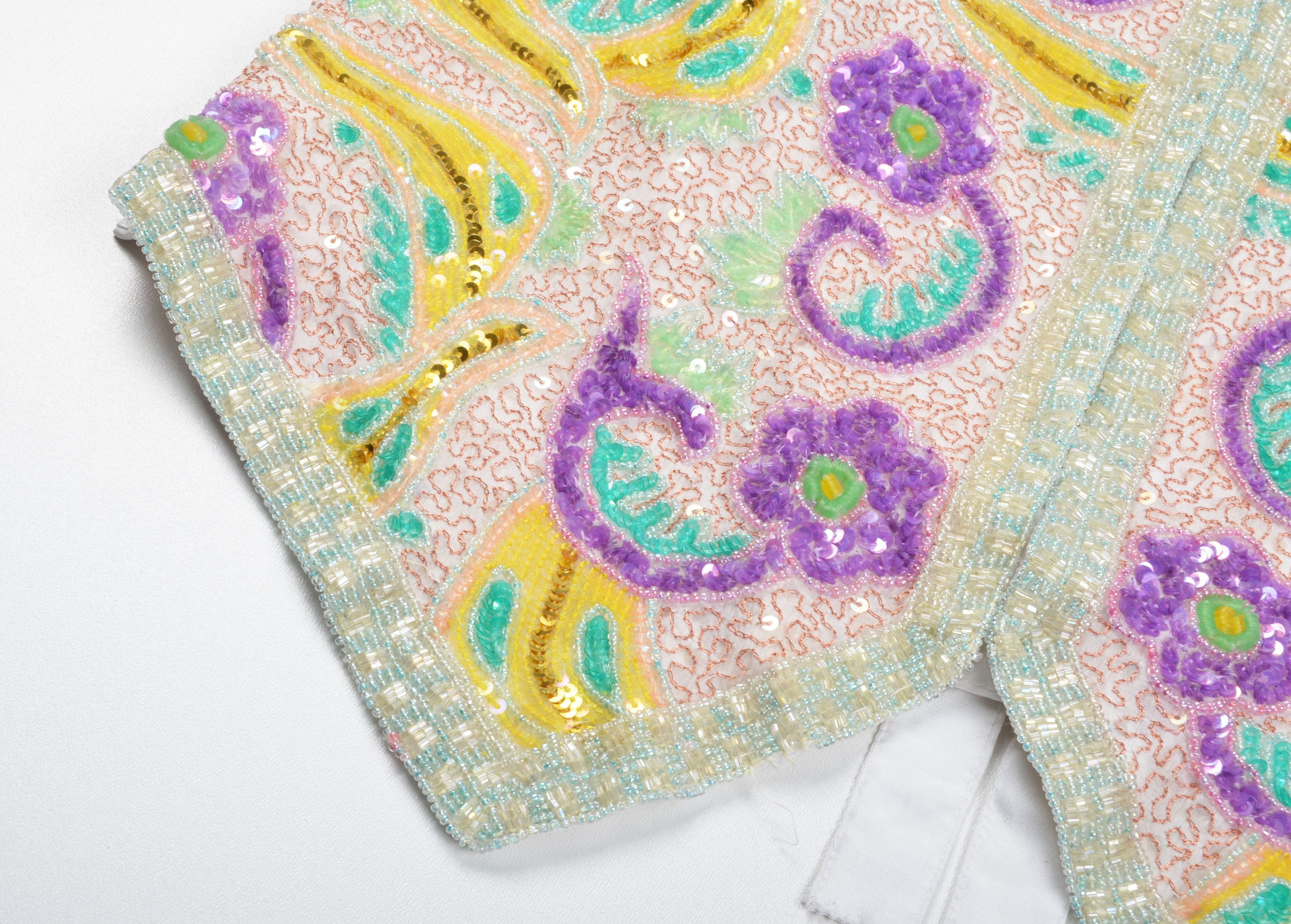 Vintage Vintage Full Beaded Sparkle Floral Silk Vest Size M / US 6-8 / IT 42-44 - 5 Thumbnail