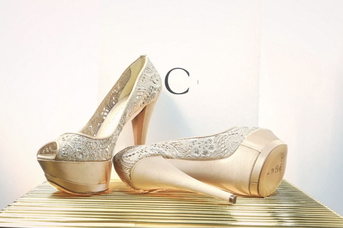 image of Casadei Plateau High Heel Shoes Beige, Women's (Size 9)