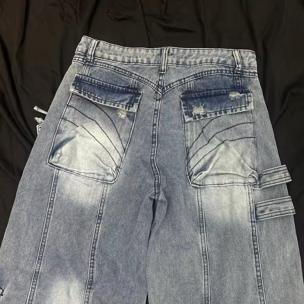 Washed Blue Ripped Cargo Jean