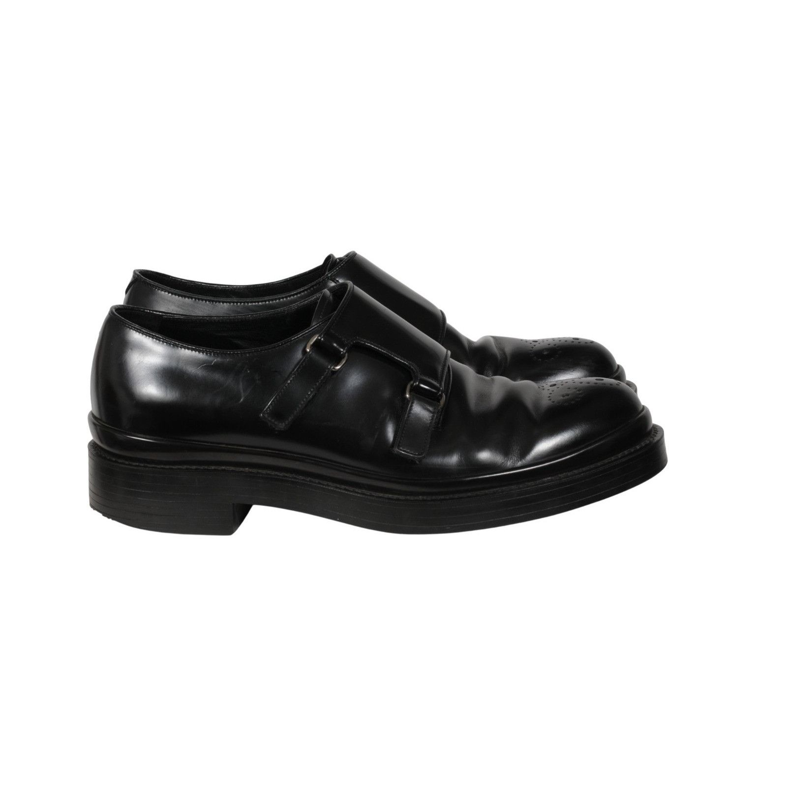 Prada Double Monk Straps Medallion Toe Black - 02621 Size US 9.5 / EU 42-43 - 8 Thumbnail