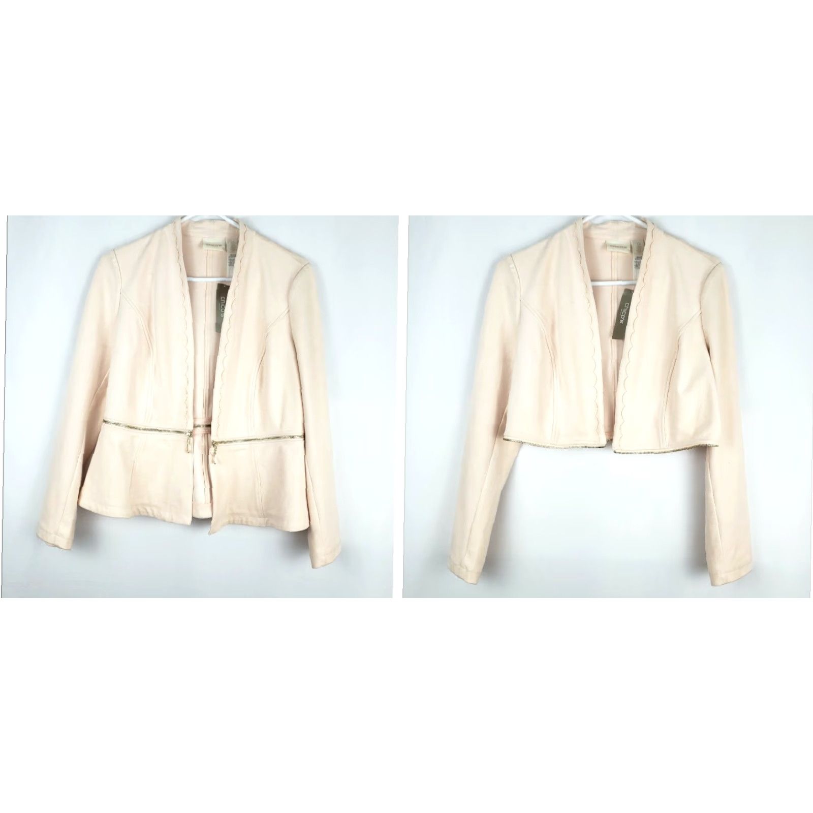 Vintage Chico's Women's Peplum Leather Jacket Light Pink Faux Suede Long Sleeve Classic Fit Size 0 Size XS / US 0-2 / IT 36-38 - 2 Thumbnail