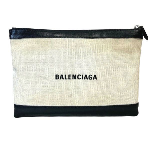 Balenciaga Balenciaga Navy Clip M Leather Canvas Clutch Bag Leather Clutch Bag 373834 DUTY FREE for USA
