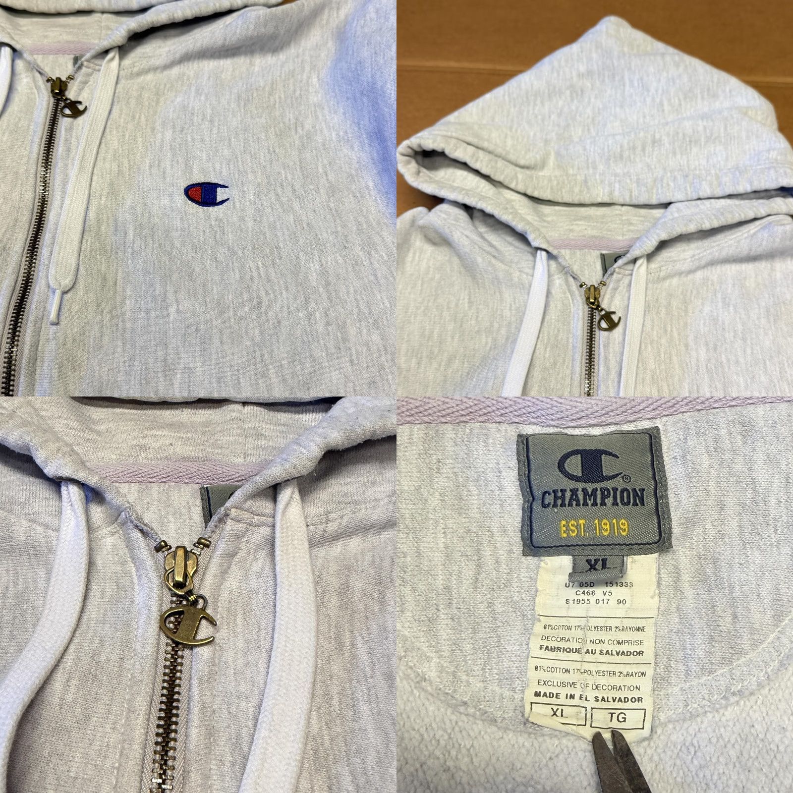 Champion Champion Hoodie Mens XL Gray Full Zip Knit Fleece Sweatshirt Embroidered Logo Size US XL / EU 56 / 4 - 8 Thumbnail