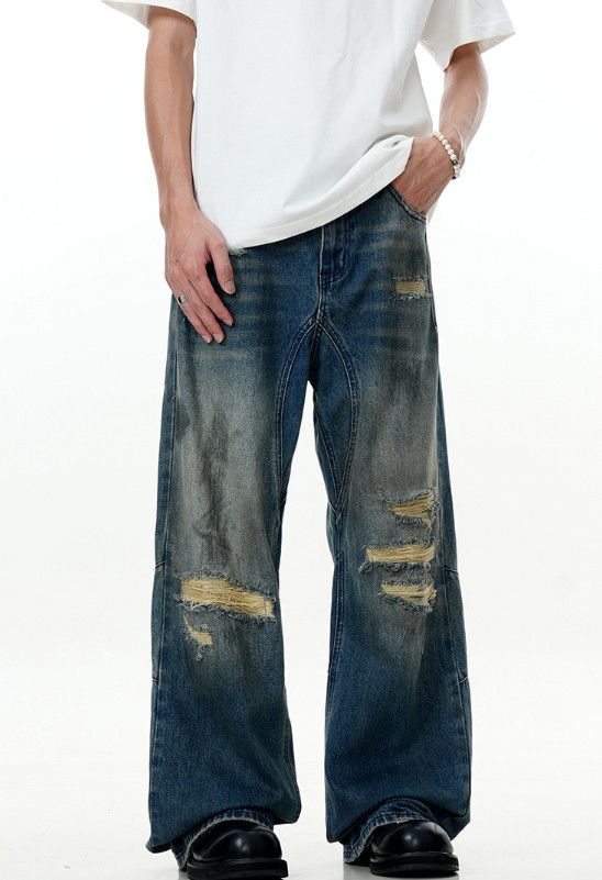 Vintage Men's retro blue loose straight casual distressed jeans Size US 32 / EU 48 - 2 Thumbnail