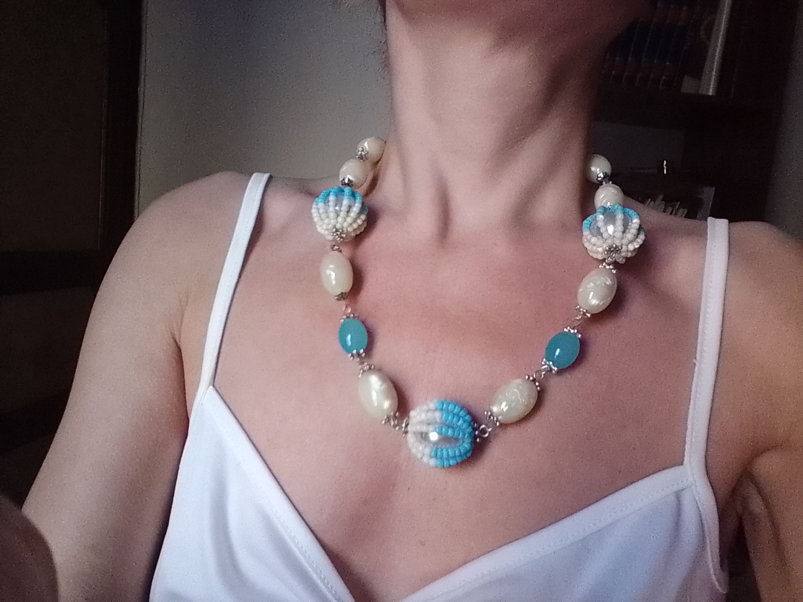 Handmade Necklace Vintage Pearls Blue Crystal+ Coated Pearls Size ONE SIZE - 8 Thumbnail