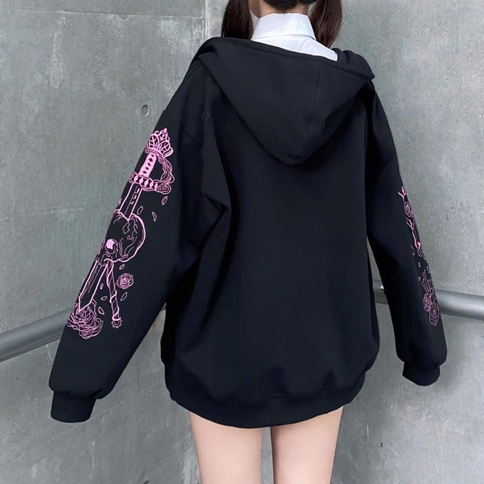 The Unbranded Brand Women's Hoodie Sweater Loose Zipper Cardigan Y2k Jacket Size US M / EU 48-50 / 2 - 3 Thumbnail
