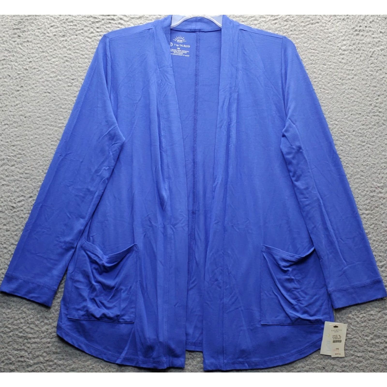 Talbots Talbots Cardigan Womens Petite M Blue UPF 50+ Protection Drape Pocket Open Front Womens Size PM Blue Cardigan Size M / US 6-8 / IT 42-44 - 2 Thumbnail