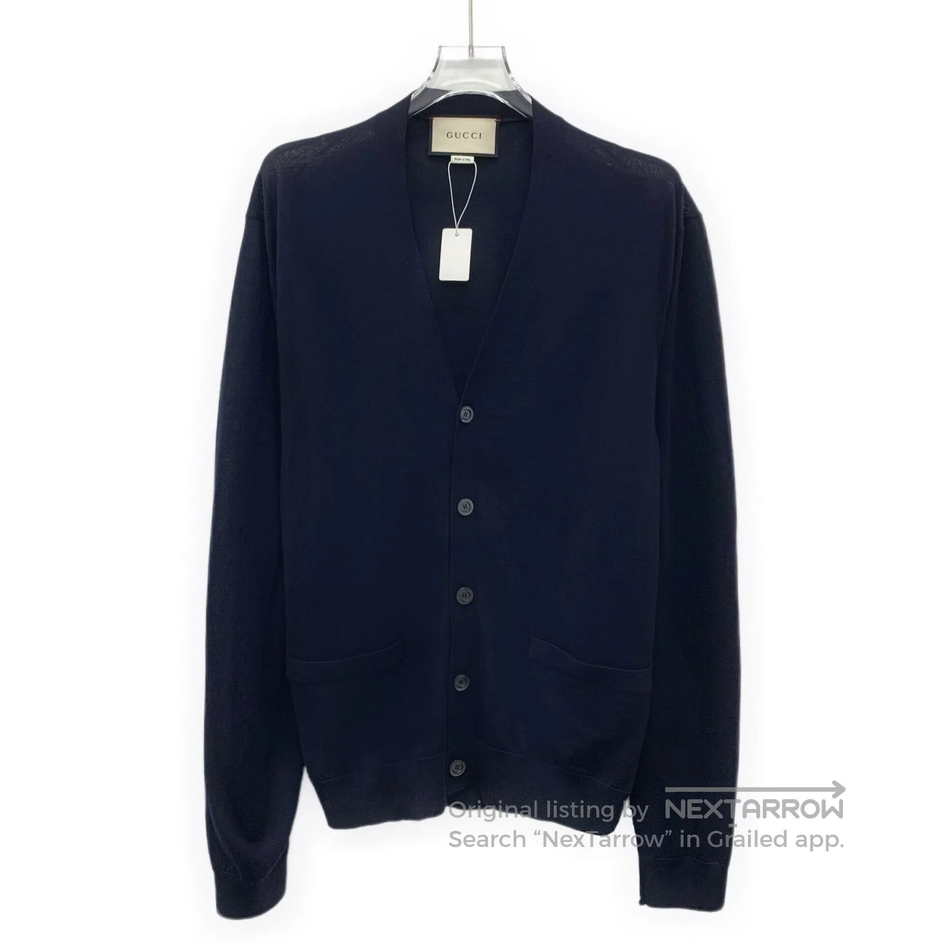 Gucci Guicci Navy blue wool V-neck single-breasted long-sleeved Size L / US 10 / IT 46 - 1 Thumbnail