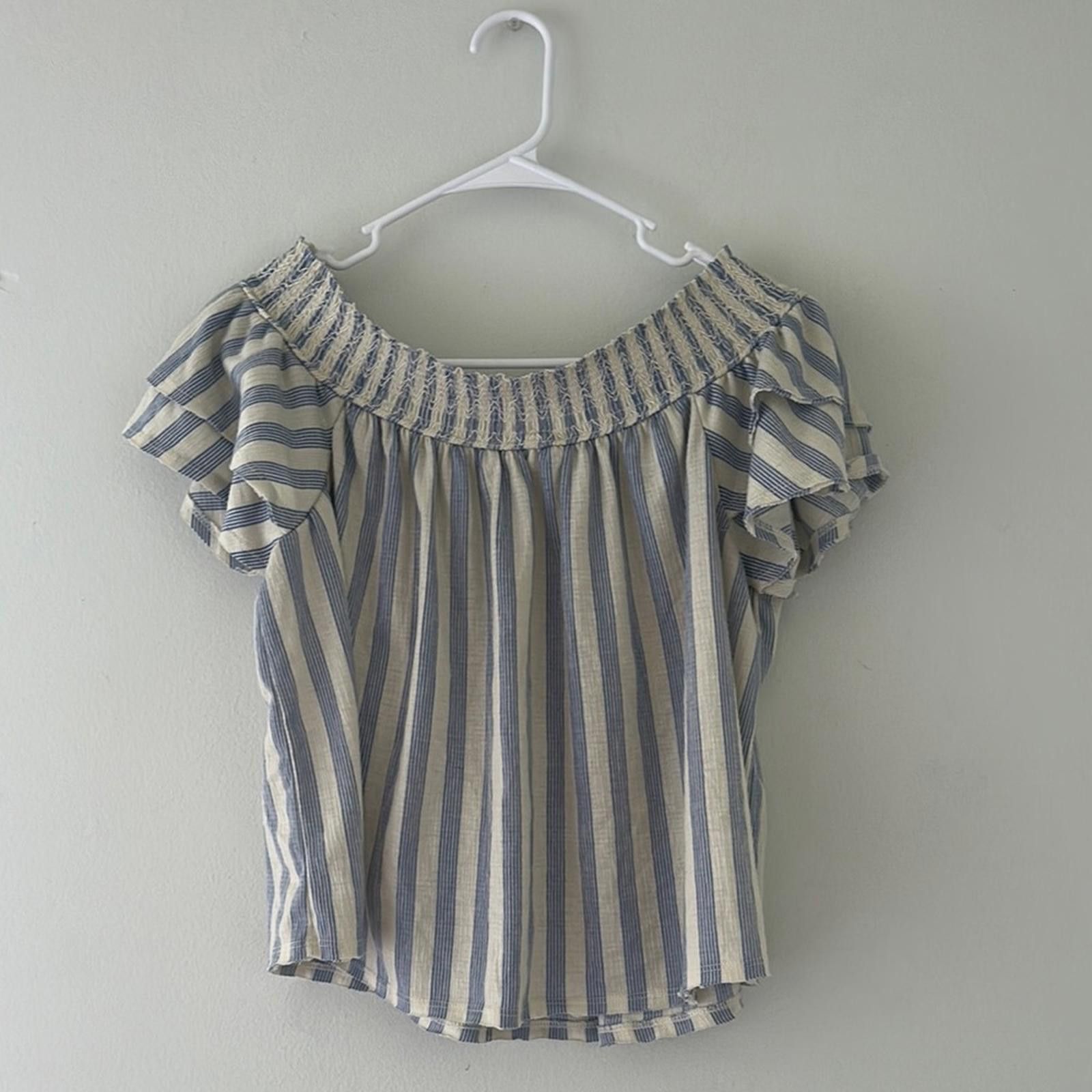 American Rag American Rag Blue and Cream Shoulderless Blouse Size M / US 6-8 / IT 42-44 - 1 Thumbnail