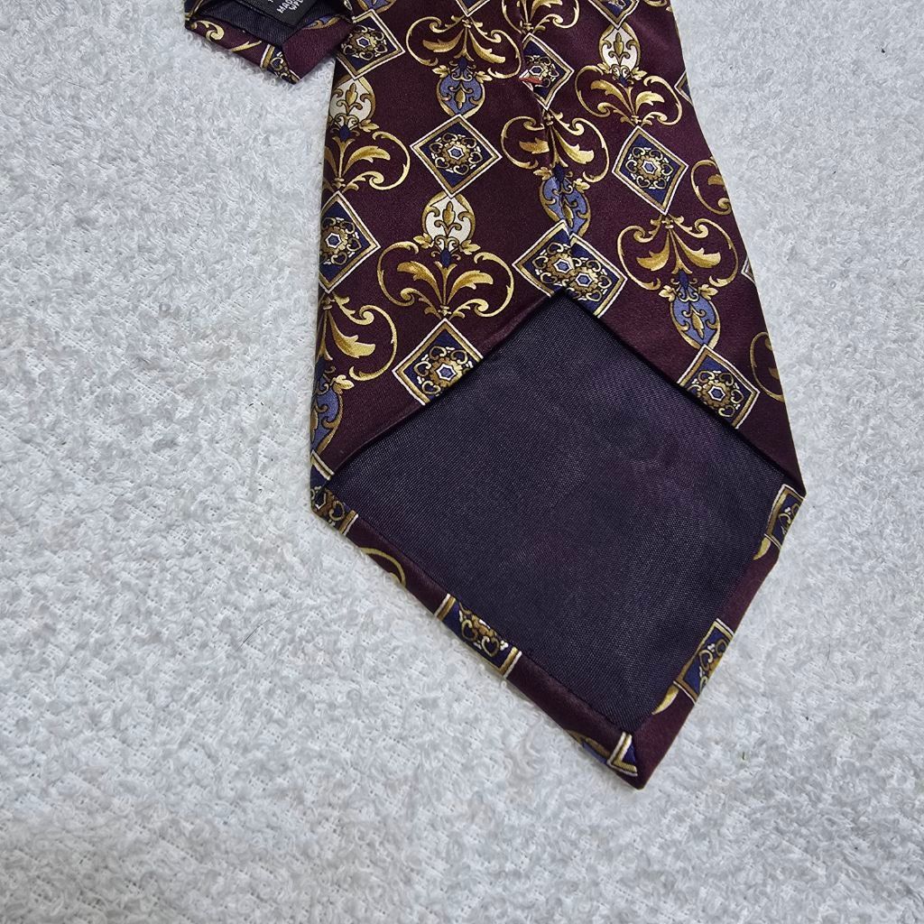 Arrow Men's Arrow Burgundy Gold Patterned Silk Tie One Size Size ONE SIZE - 5 Thumbnail