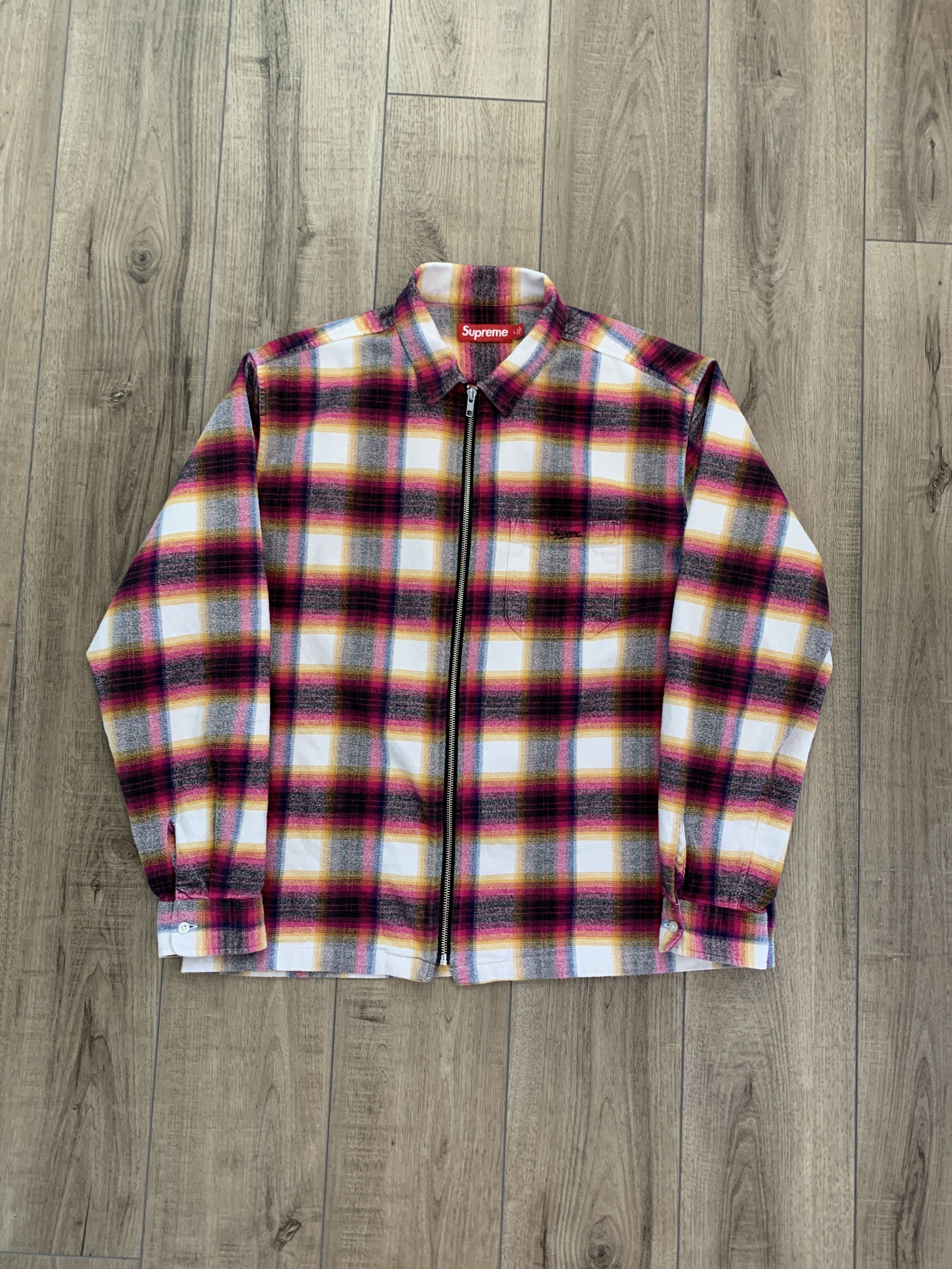 Supreme Supreme Shadow Plaid Flannel Zip Shirt Grey F/W 2015 | Grailed