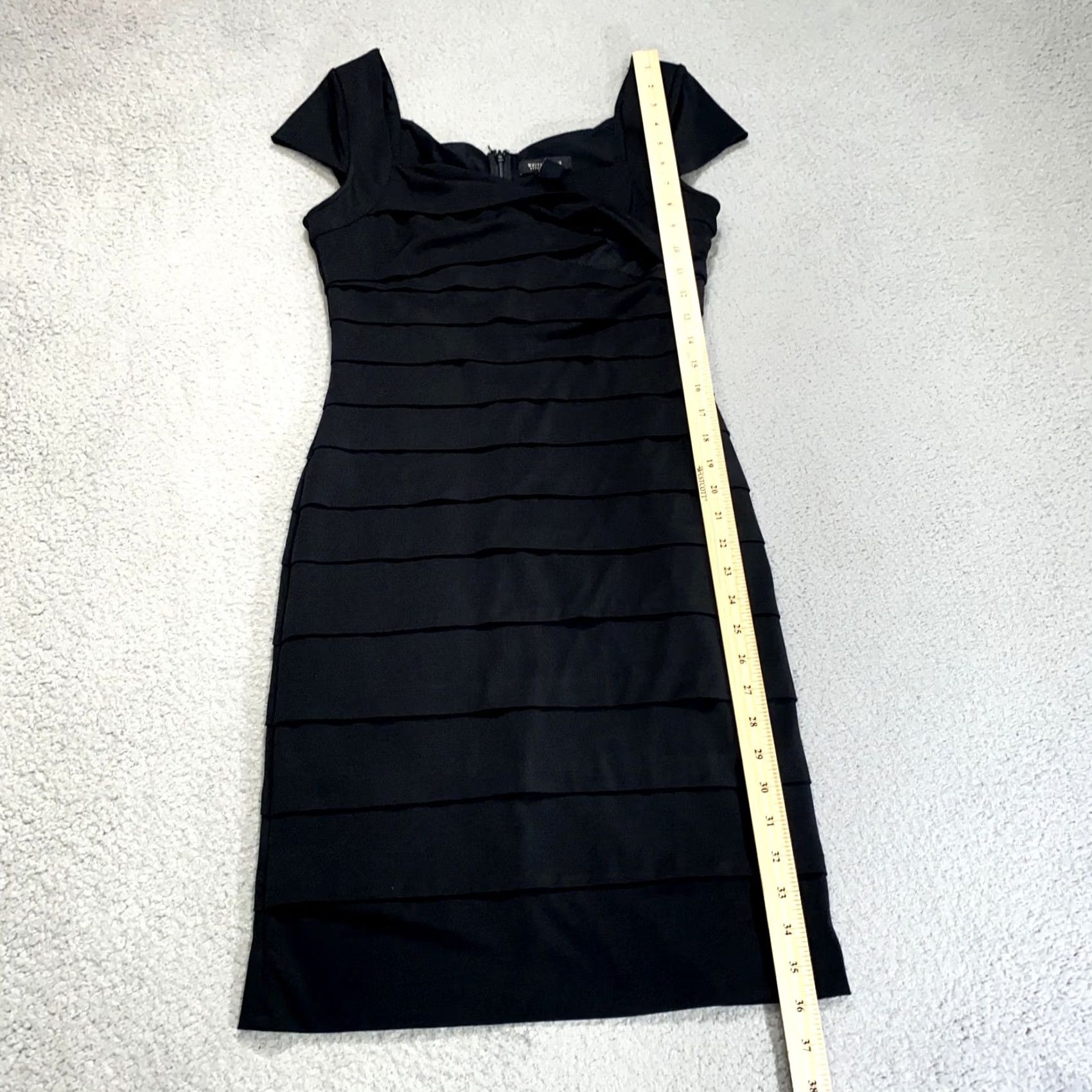 White House Black Market White House Black Market Dress Women 8 Black Tiered Event Cocktail Shutter Cap Sleeve Knee Length Bodycon Formal Night Out Womens 8 Black Size M / US 6-8 / IT 42-44 - 5 Thumbnail