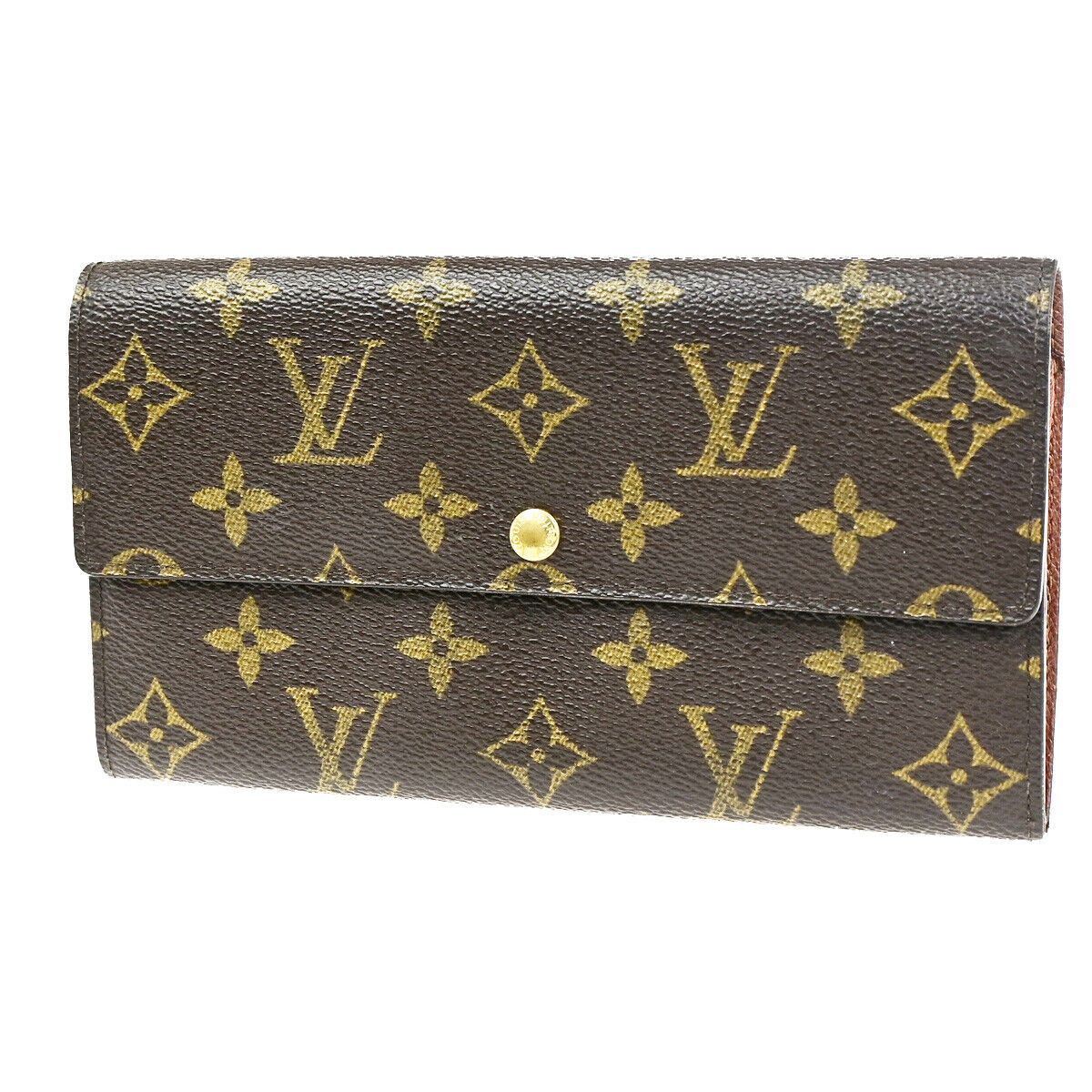 Porte Monnaie Credit Brown Canvas Wallet (Pre-Owned)