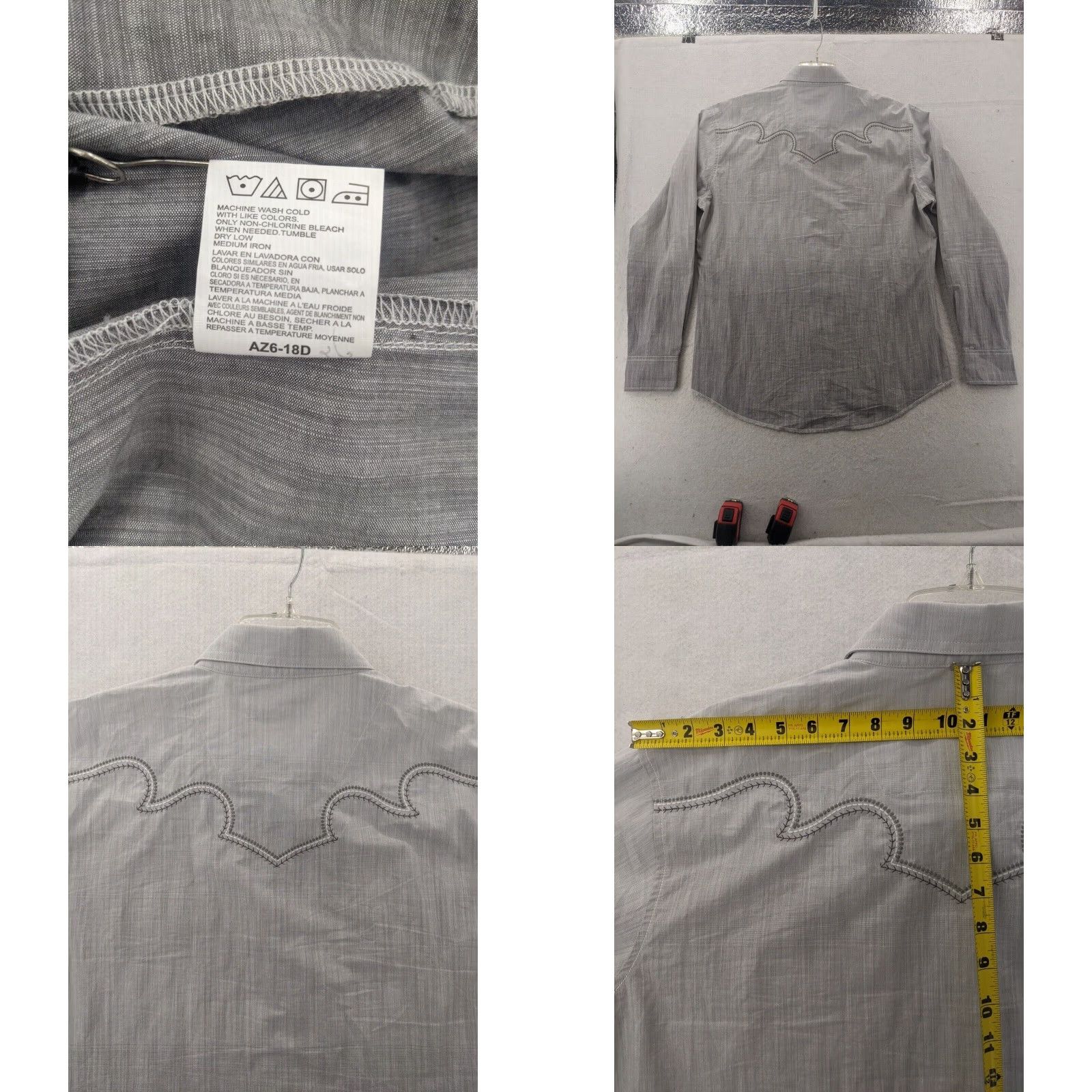 Wrangler Wrangler Rock 47 Button-Up Shirt Mens XL Gray Long Sleeve Snap Collared Western Embroidered Size US XL / EU 56 / 4 - 8 Thumbnail