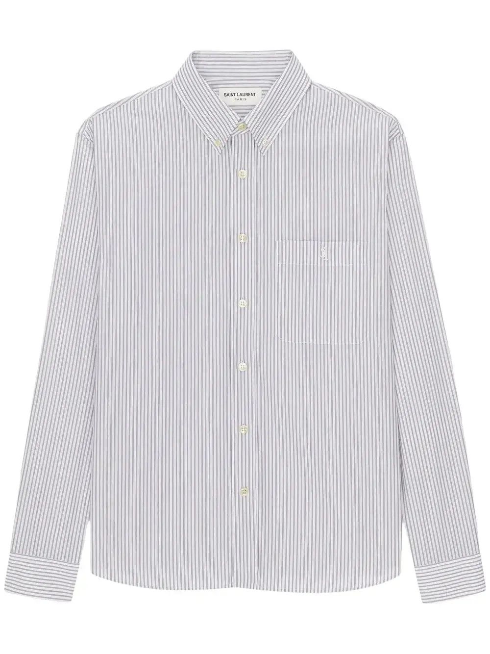 Saint Laurent Paris o1s1wg111124 Cassandre Shirt in Striped Cotton Gray & White Size L / US 10 / IT 46 - 1 Thumbnail