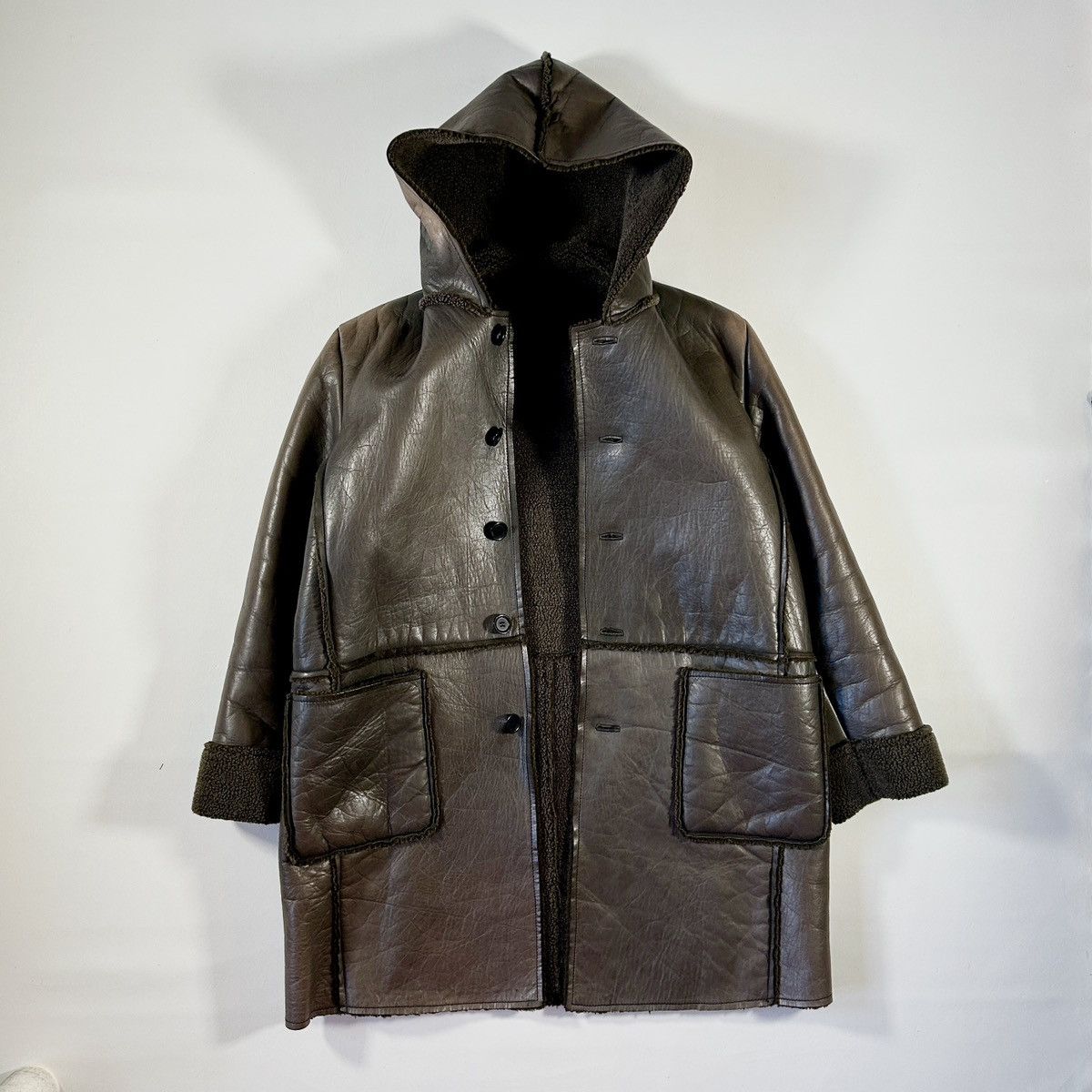 291295=Homme 291295 = Homme Leather Shearling Hooded Coat Parka Size US L / EU 52-54 / 3 - 2 Thumbnail