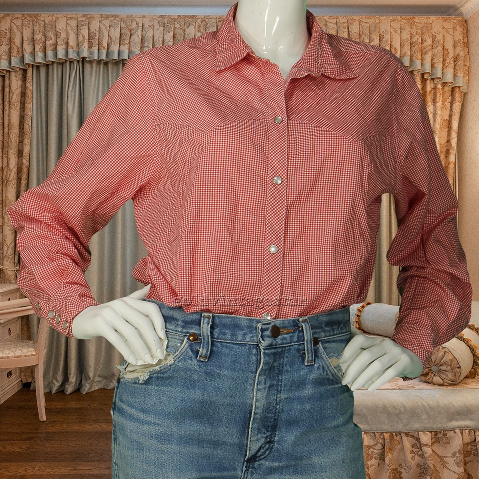 Other 70s Vintage Levi's Check Gingham Western Cowgirl Shirt Size XXL / US 16-18 / IT 52-54 - 1 Thumbnail