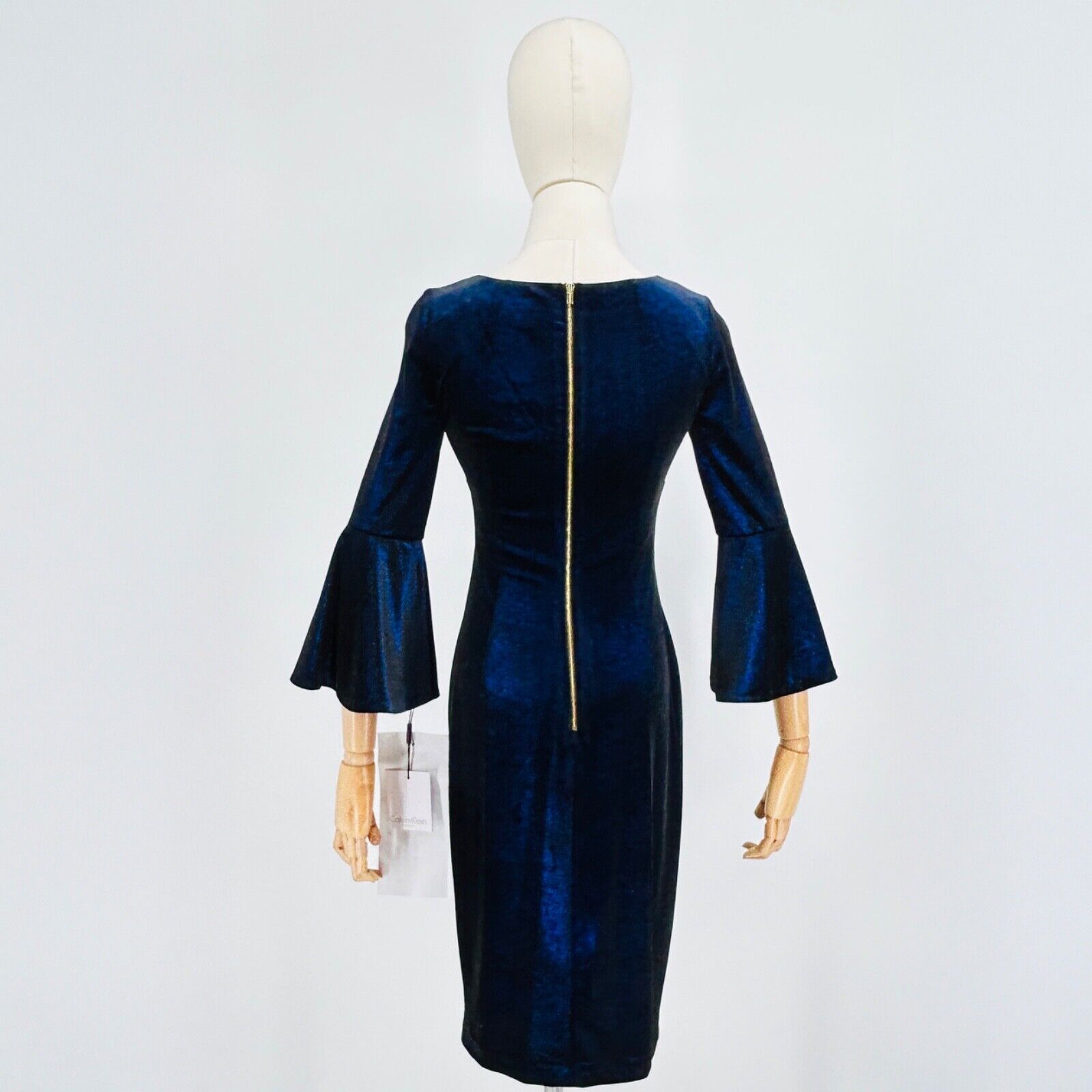 Calvin Klein NWT Calvin Klein Blue Metallic Velvet Midi Dress Size XS / US 0-2 / IT 36-38 - 4 Thumbnail