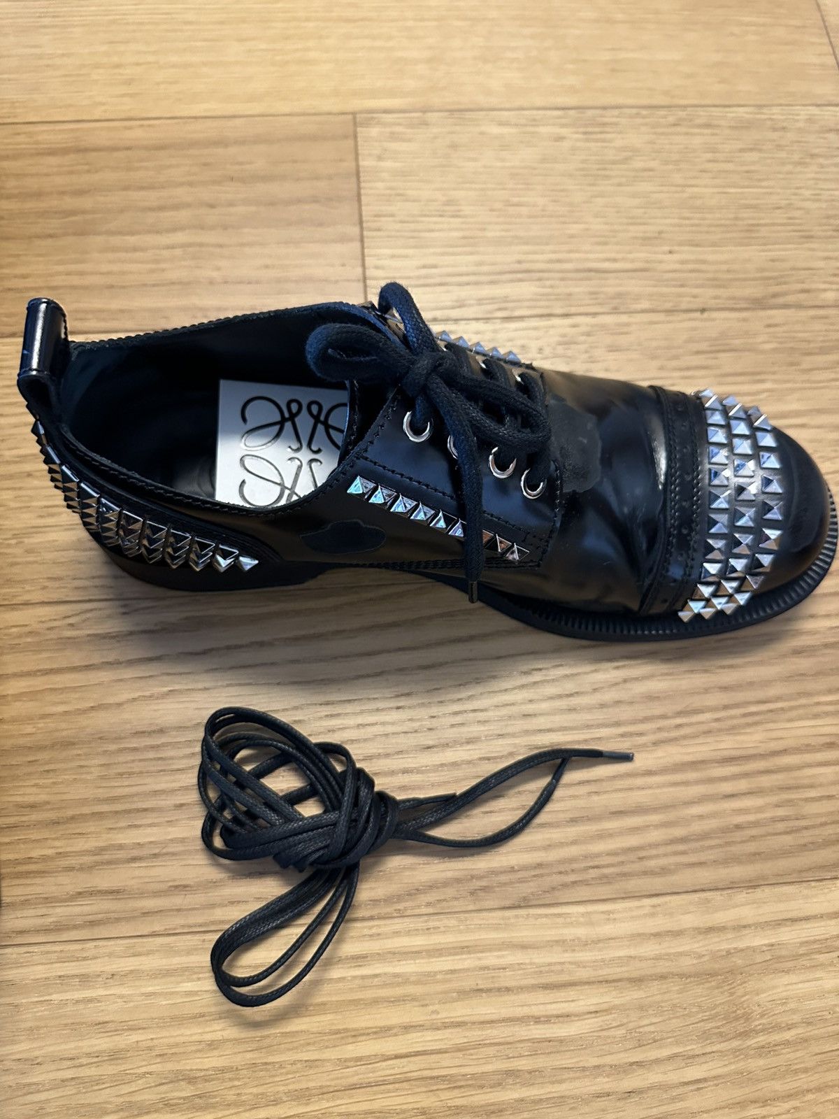 Loewe Loewe Black Distressed Leather Look Studded Oxfords Size 42 Size US 9 / EU 42 - 13 Thumbnail