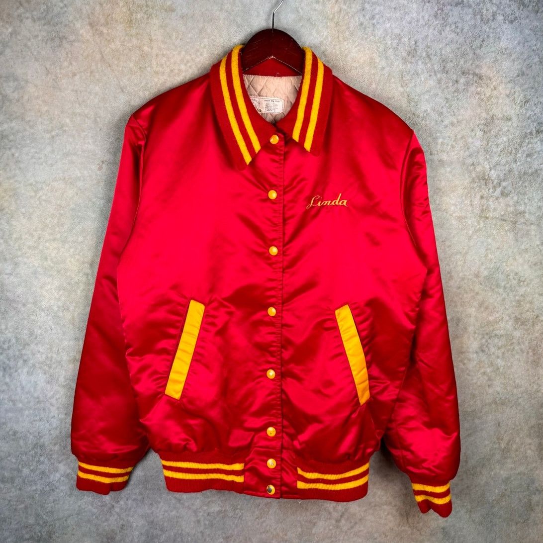 Vintage VTG 80s Satin Bomber Jacket Sz L Red Gold Size US L / EU 52-54 / 3 - 1 Thumbnail