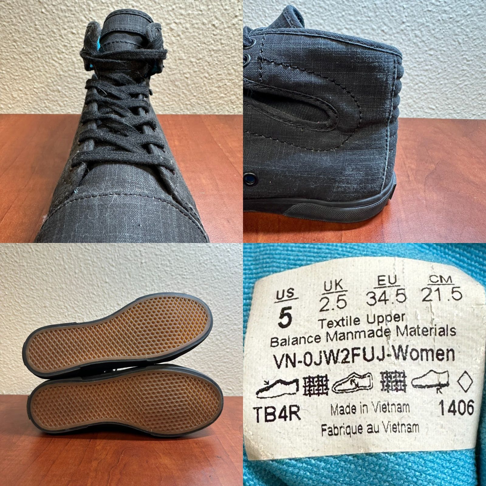 Vans Vans Womens 5 Black Canvas Sneaker Hadley Off The Wall Hi Top Skater Shoes Size XS / US 0-2 / IT 36-38 - 8 Thumbnail