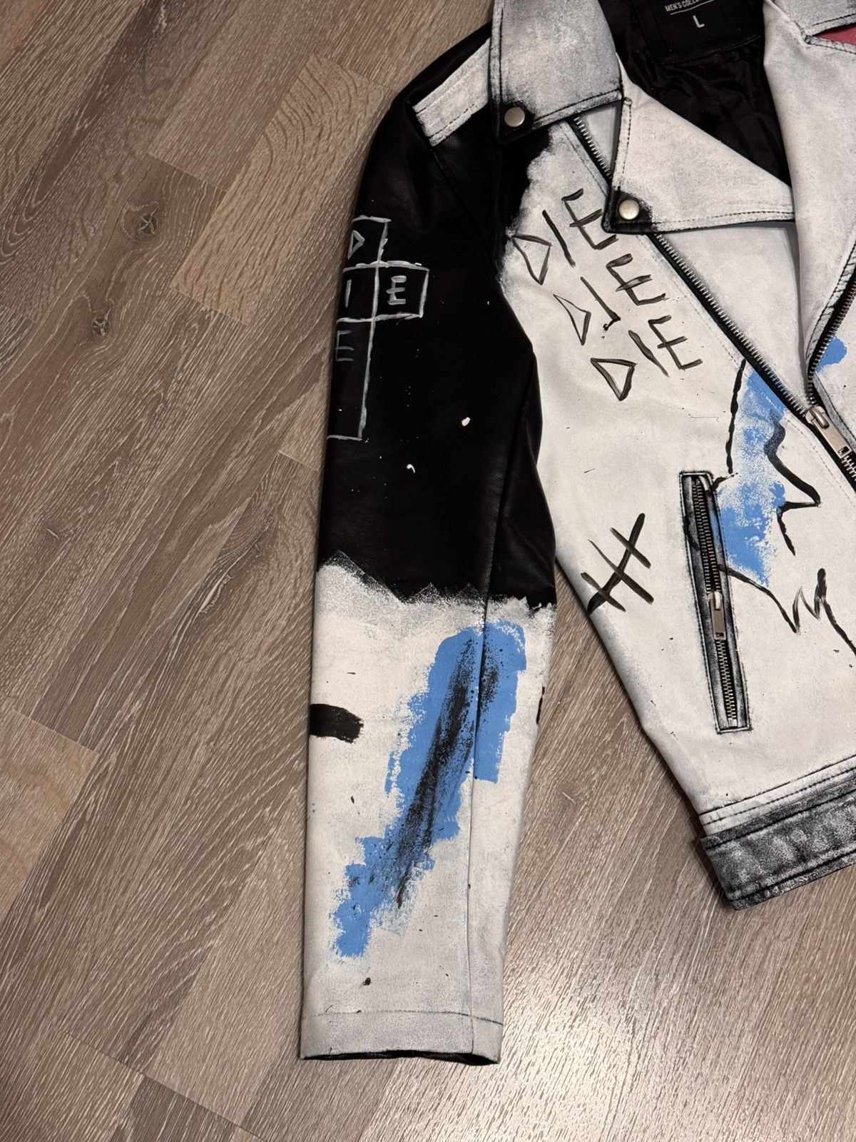 Lil Peep × Vintage LIL PEEP NEVER SAY DIE Leather Jacket custom hand painted Size US L / EU 52-54 / 3 - 3 Thumbnail