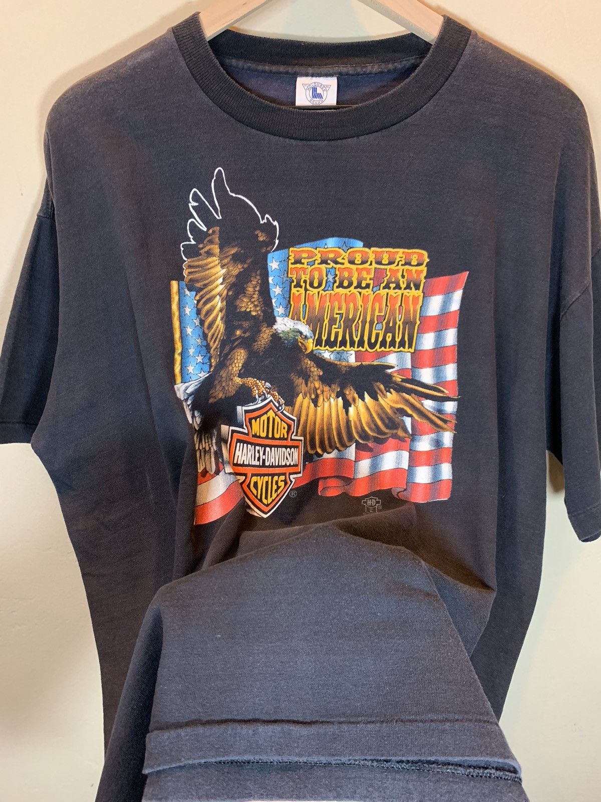 Harley Davidson × Vintage RARE Vintage 80’s Harley Davidson Proud To Be American Shirt Size US XL / EU 56 / 4 - 6 Thumbnail
