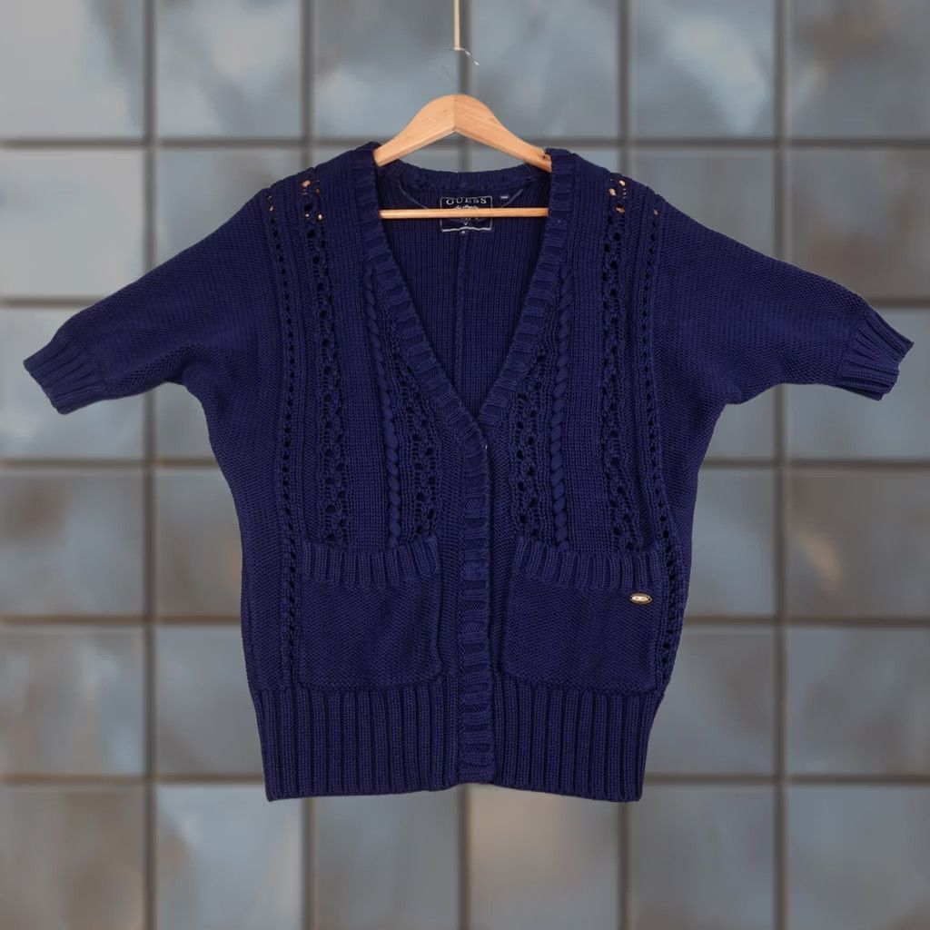 Guess VINTAGE Guess Cardigan Sweater Womens Small Blue Open Knit Short Sleeve Button Beach Size S / US 4 / IT 40 - 1 Thumbnail