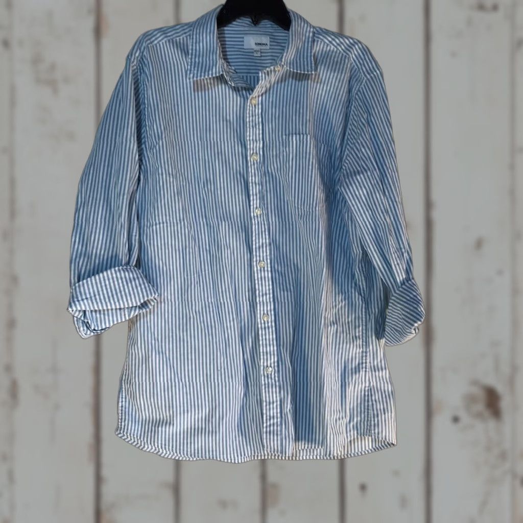 Vintage Sonoma Blue White Striped Button-Up Shirt Men's Size L Casual Cotton Size US L / EU 52-54 / 3 - 1 Thumbnail