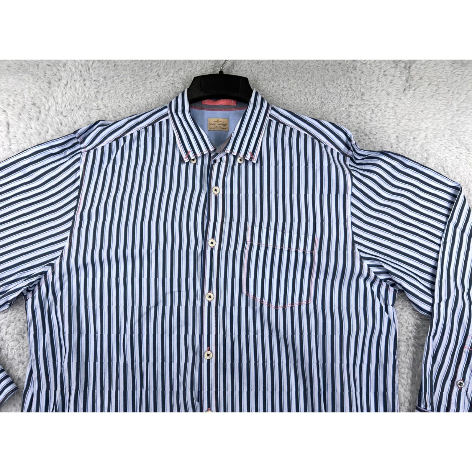 Tommy Bahama Tommy Bahama Shirt Mens XL Blue Striped 100% Cotton Button-Up Size US XL / EU 56 / 4 - 4 Thumbnail