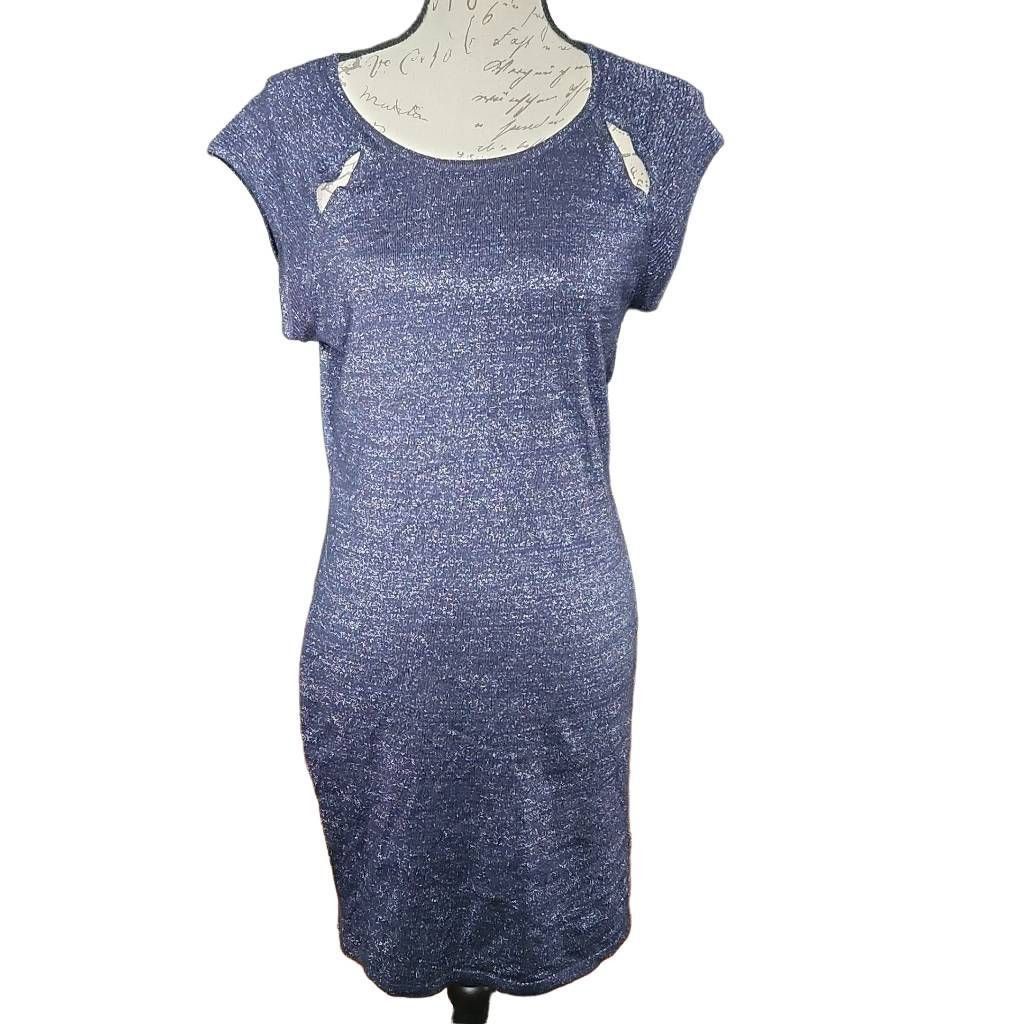 Express Express Women's Size Large Navy Sparkle Shoulder Cutout Mini Size L / US 10 / IT 46 - 1 Thumbnail