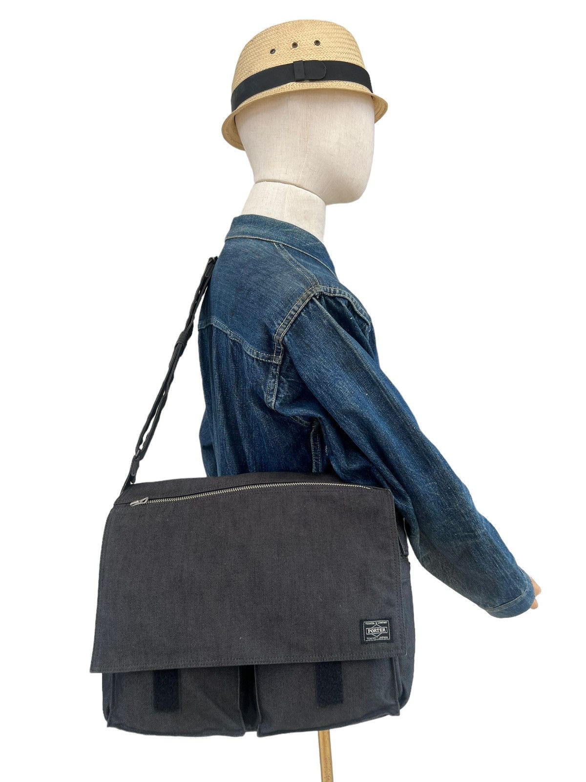 By Yoshida Dark Grey Denim Messenger Bag, Men's
