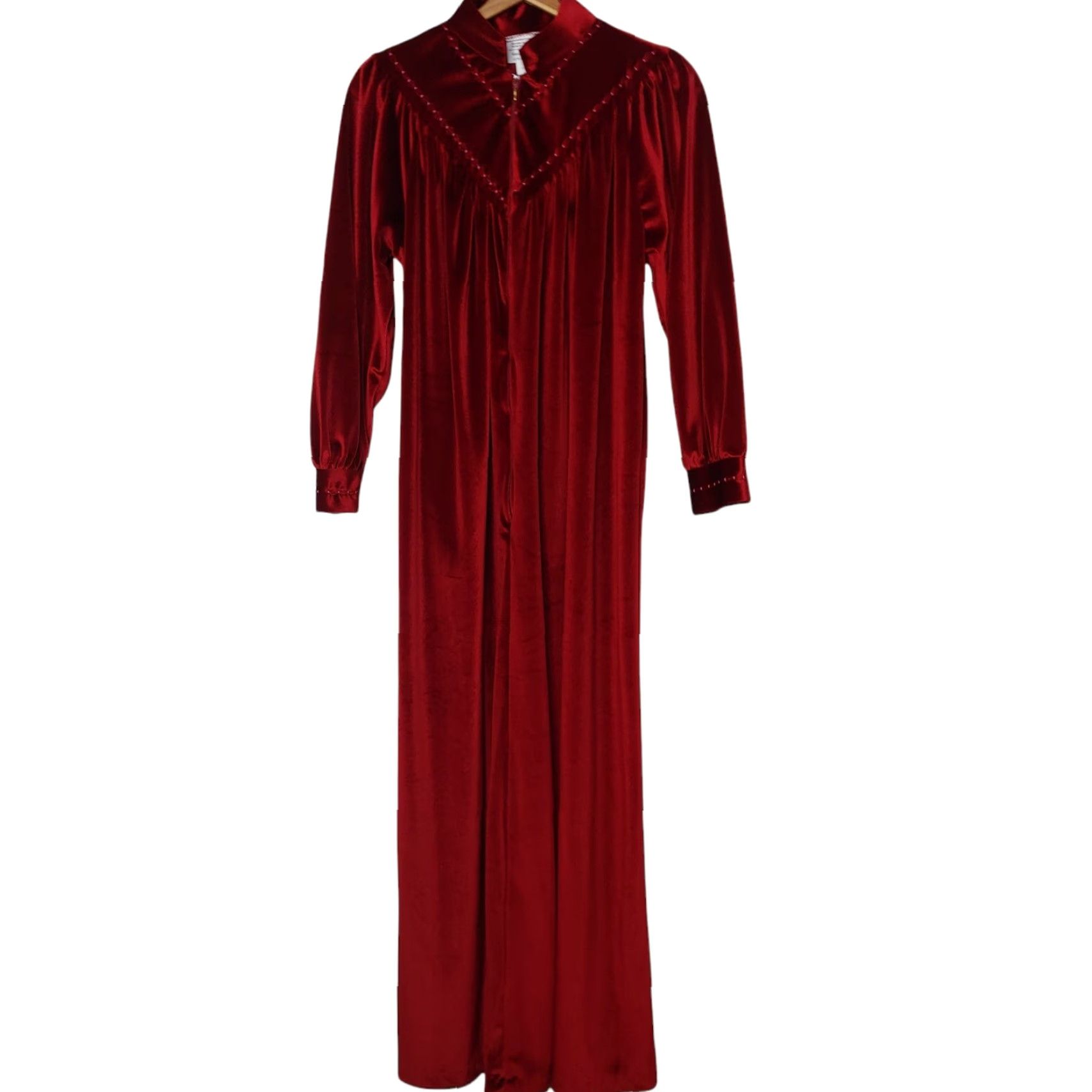 JCPenney VINTAGE JC Penney M Misses Robe Velour 1/2 Zip Long Gown 1980s Maroon Red EUC Womens M 12-14 Size ONE SIZE - 2 Thumbnail