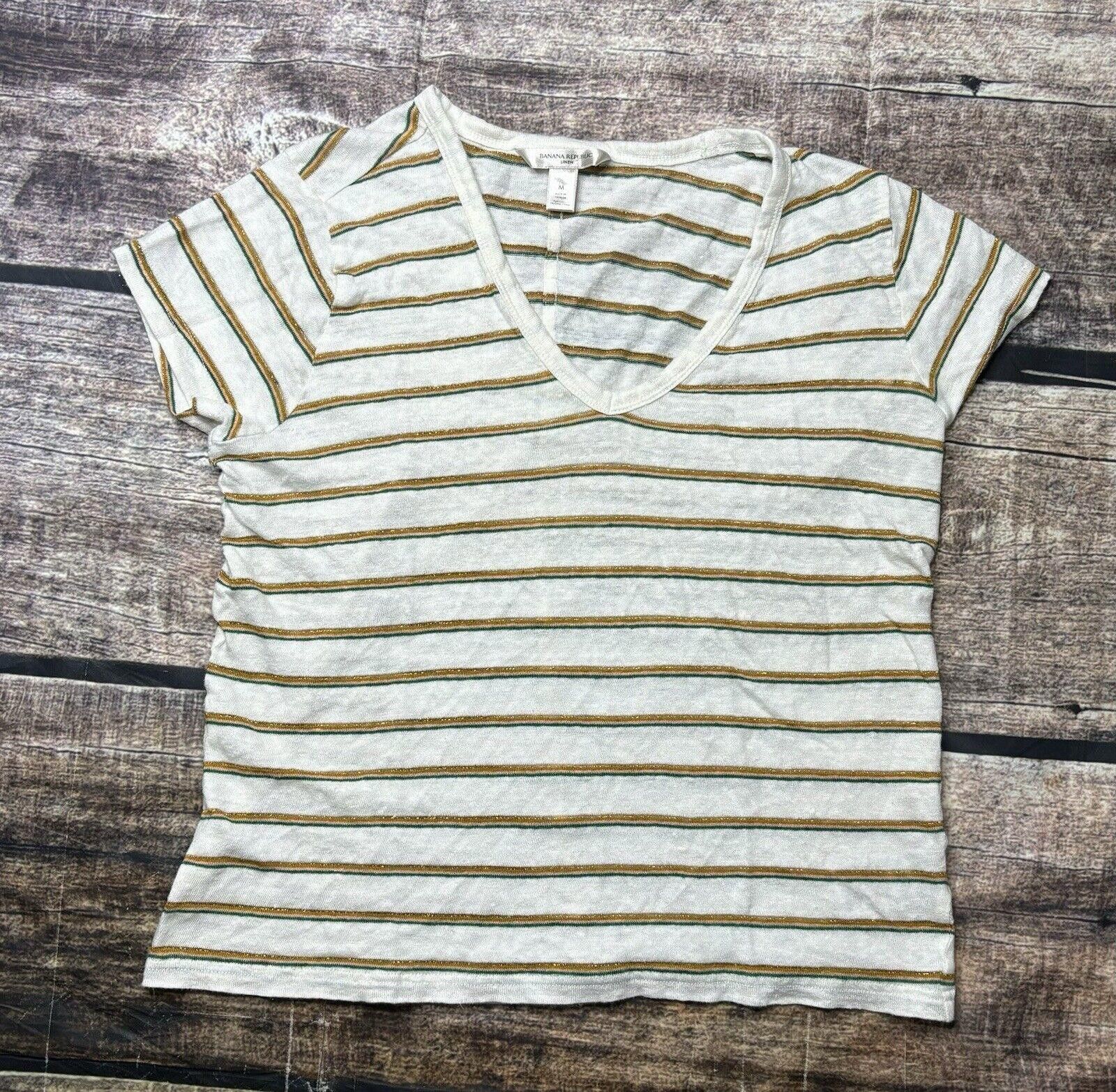 Banana Republic Banana Republic Linen Top Womens Medium Striped Short Sleeve Size M / US 6-8 / IT 42-44 - 1 Thumbnail