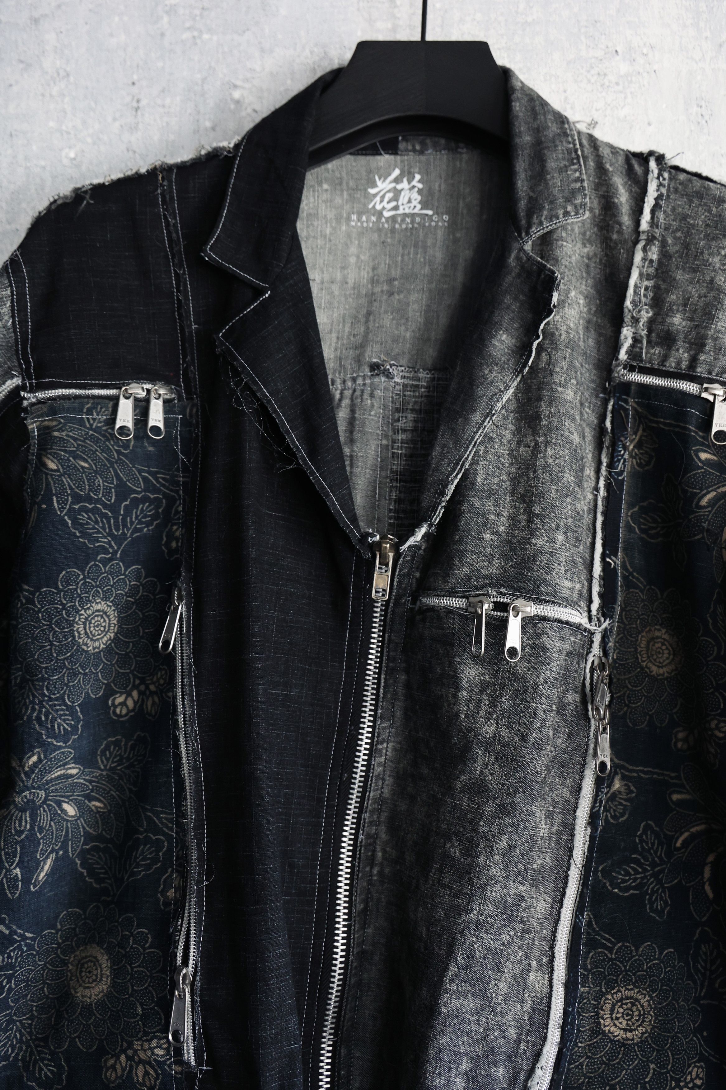 Hana Indigo Zip up blazer patched with japan floral pattern 'Katazome' Size US M / EU 48-50 / 2 - 3 Thumbnail