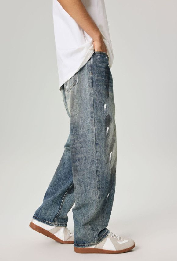 Jean American retro ink-splashed wide-leg baggy jeans Size US 32 / EU 48 - 4 Thumbnail
