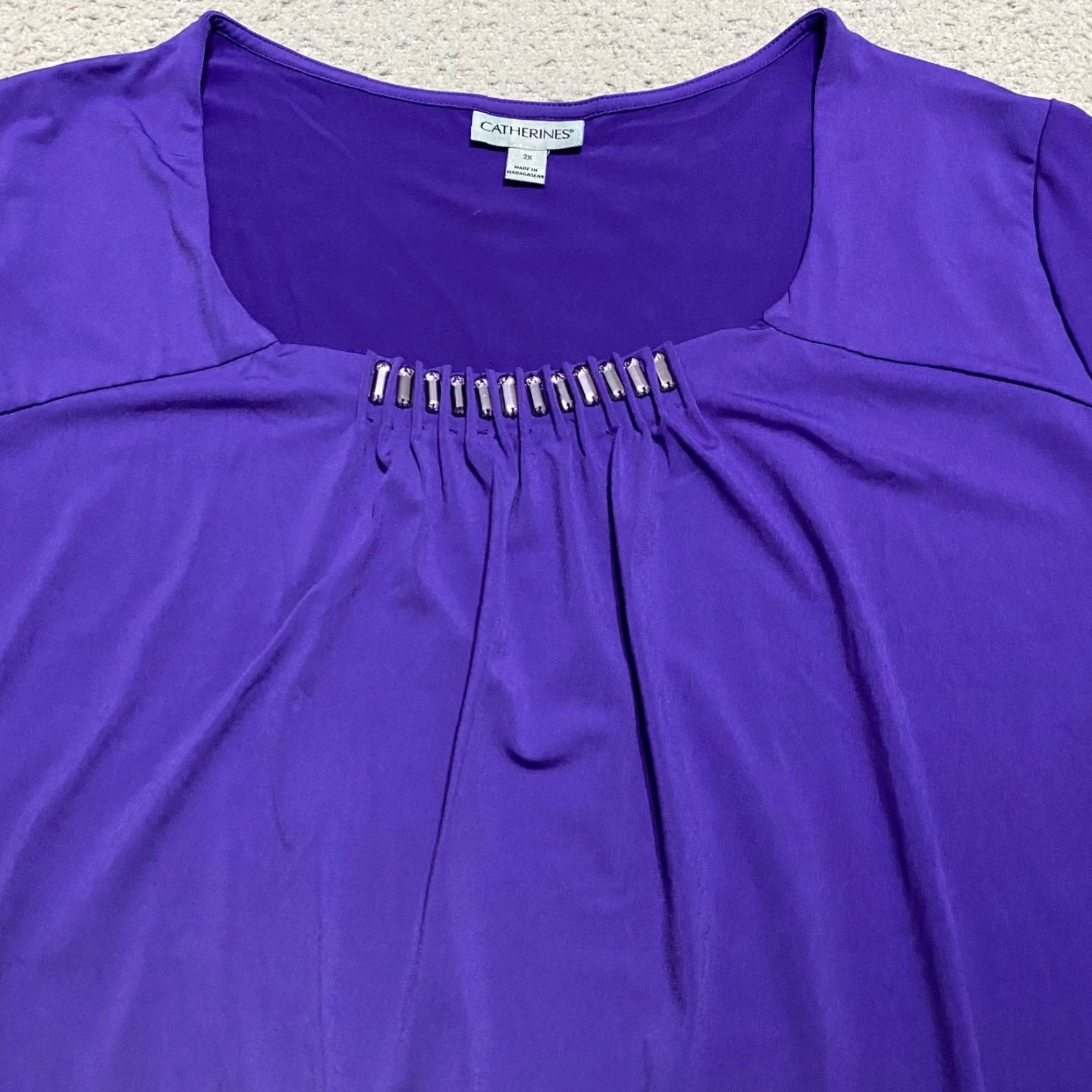 Vintage Catherines Blouse Shirt 2X Womens Purple Short Sleeve Square Neck Casual Size XXL / US 16-18 / IT 52-54 - 6 Thumbnail