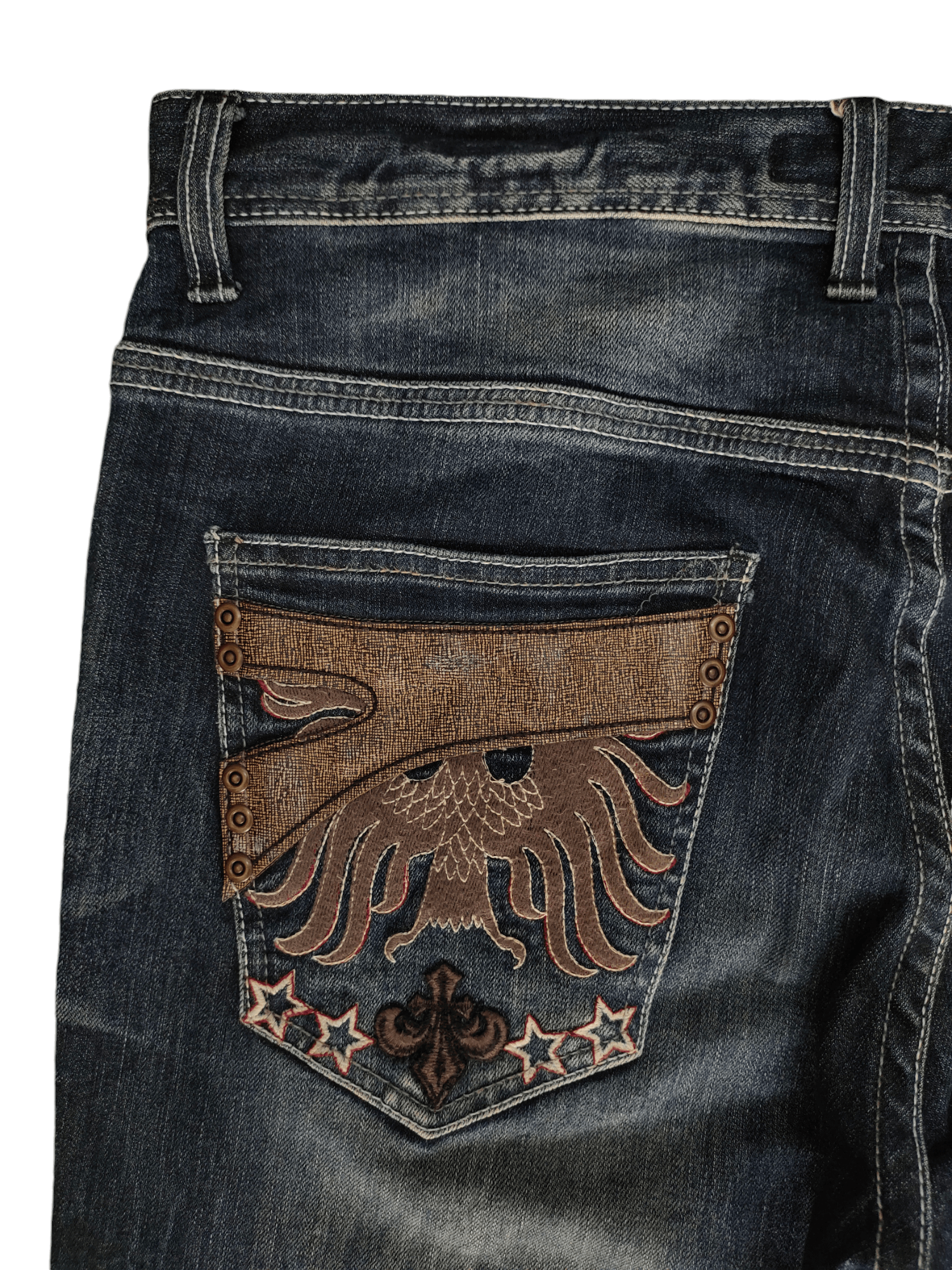 Artful Dodger Vintage Y2k Cloud 72 Embroidered Pocket Clawmark Faded Jeans Size US 36 / EU 52 - 4 Thumbnail