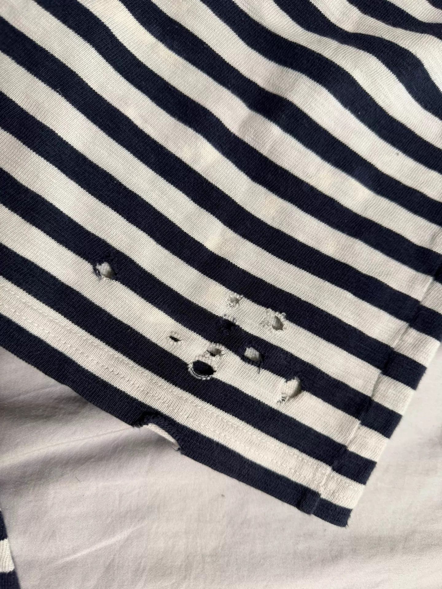 Balmain Balmain CD 10AW Navy & White Stripe LS Distress Tee Archive Size S / US 4 / IT 40 - 4 Thumbnail
