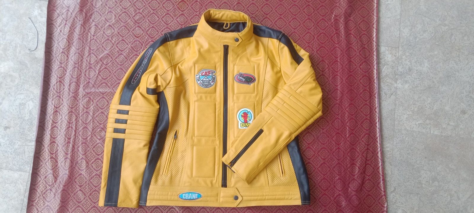 image of Genuine Leather Vintage Kill Bill Movie Motorcycle Riding Leather Jacket in Yellow, Women's (Size X